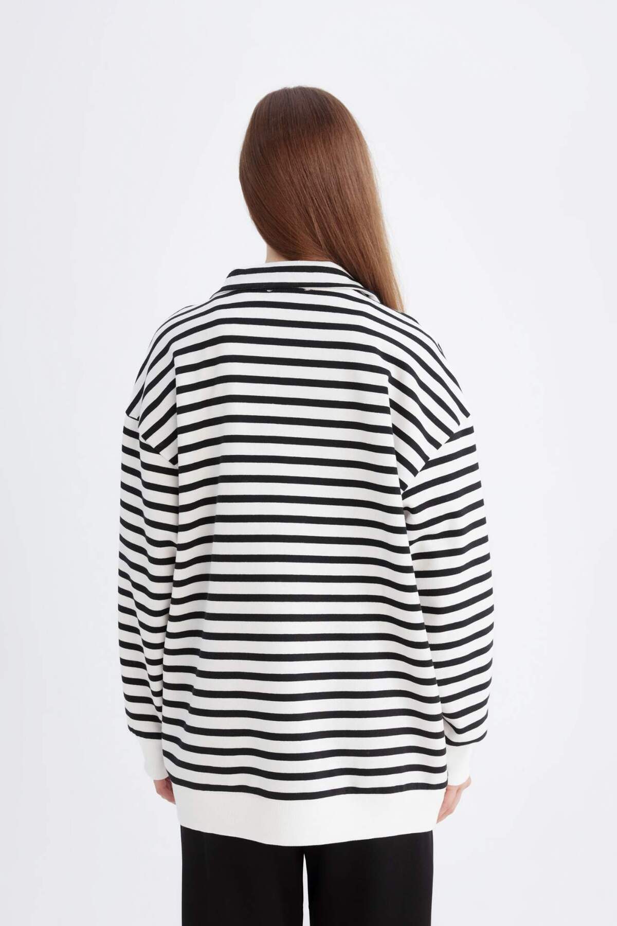 DeFacto-Relax Fit Stehkragen Reißverschluss Gestreift Weiche, flauschige, dicke Sweatshirt-Tunika E0840AX24WN 5