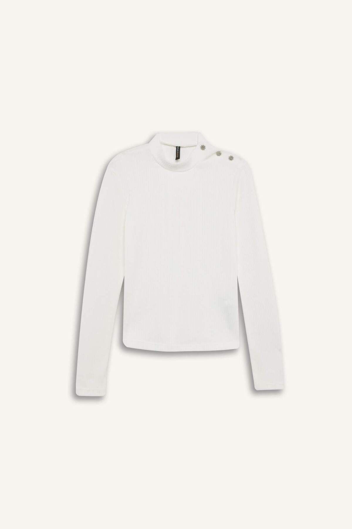 DeFacto-Slim Fit Tight Half Turtleneck Ribbed Camisole Long Sleeve T-Shirt D9499Ax24Wn 7