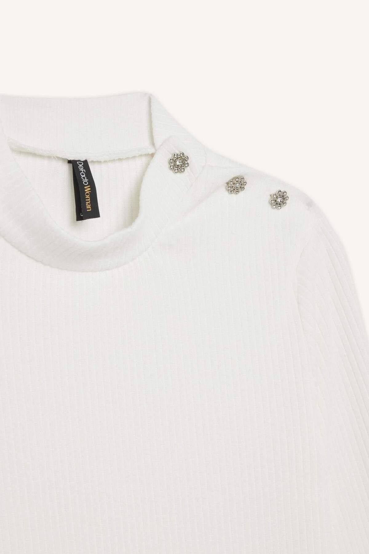 DeFacto-Slim Fit Tight Half Turtleneck Ribbed Camisole Long Sleeve T-Shirt D9499Ax24Wn 8