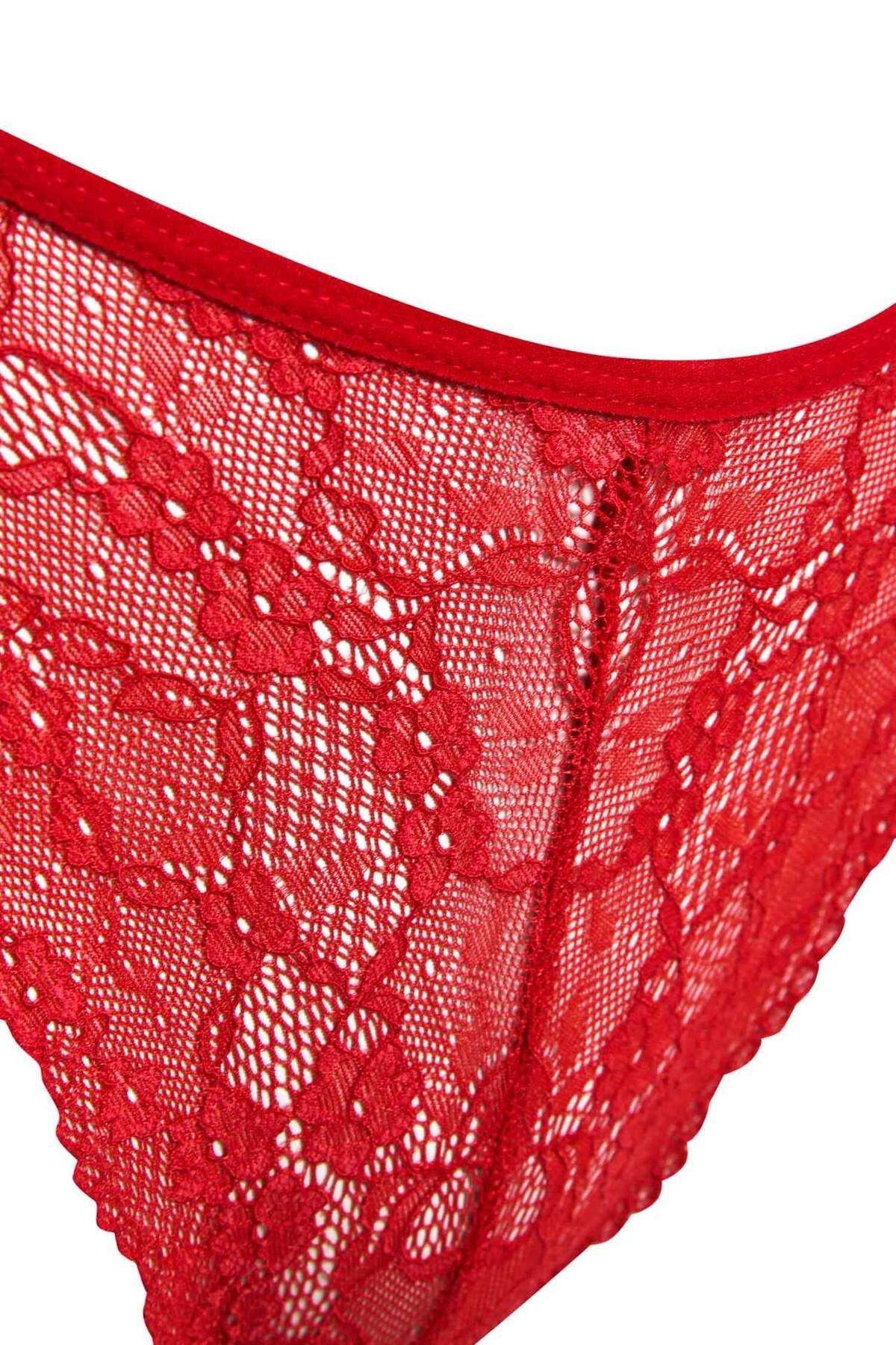 DeFacto-New Year's Themed Red Lace Brazilian Slip Panties - B4839Ax24Wn 2