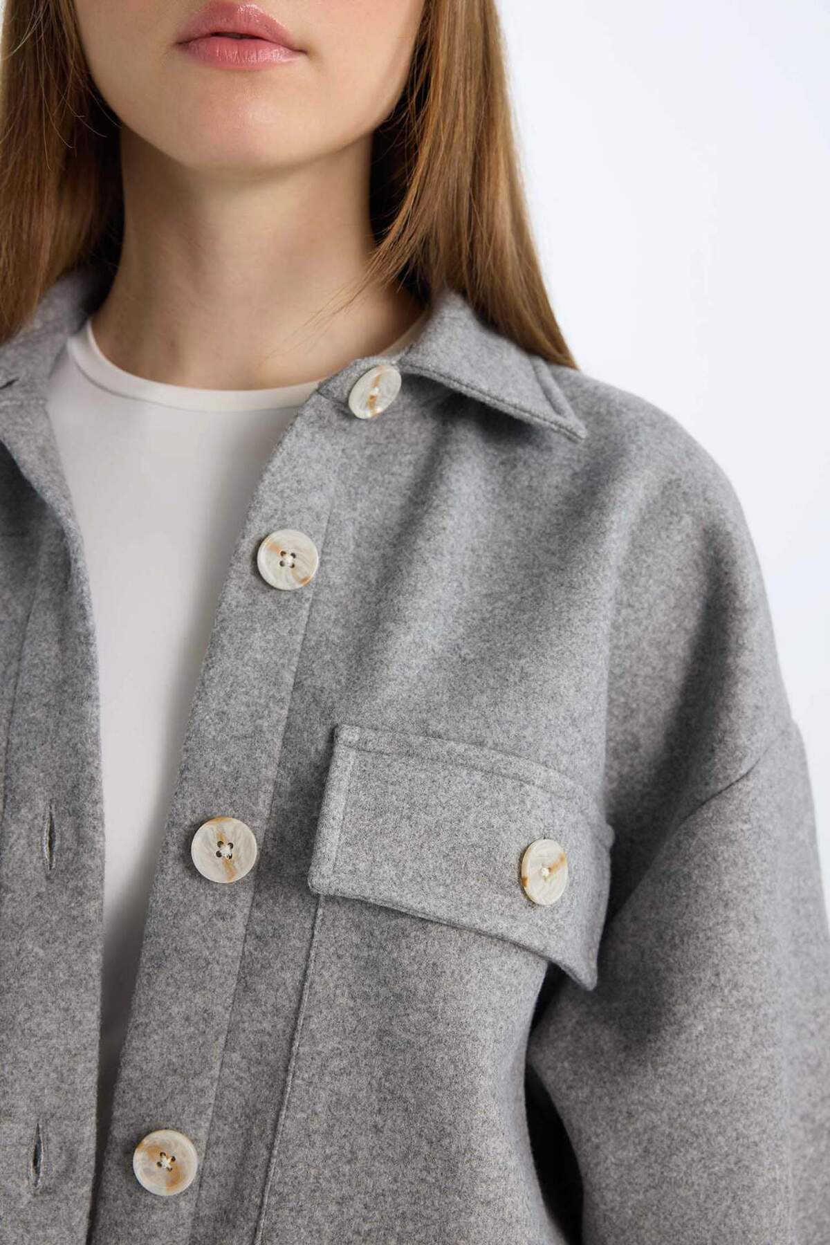 DeFacto-Relax Fit Shirt Collar Pocket Button Shirt Jacket D1302Ax24Wn 5