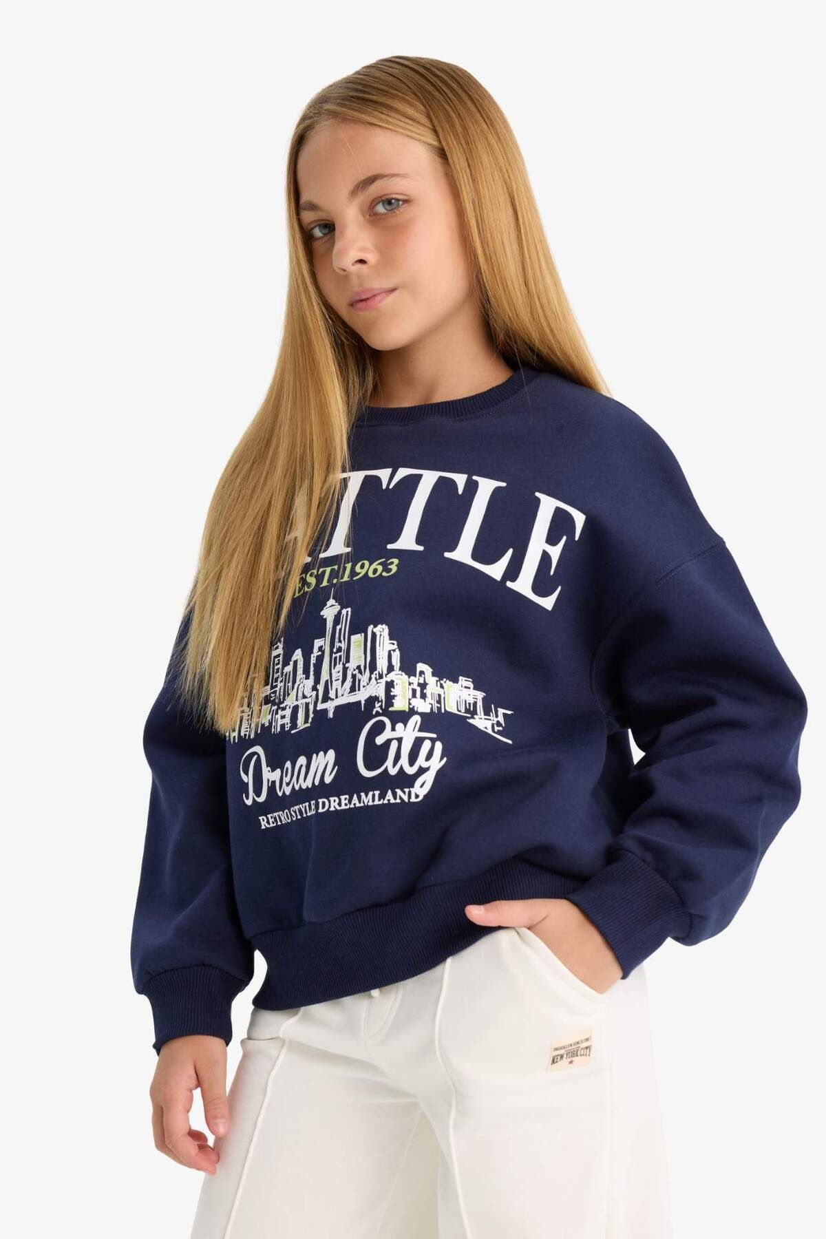 DeFacto-Girl's Relax Fit Crew Neck Printed Sweatshirt D4384A824Wn 3