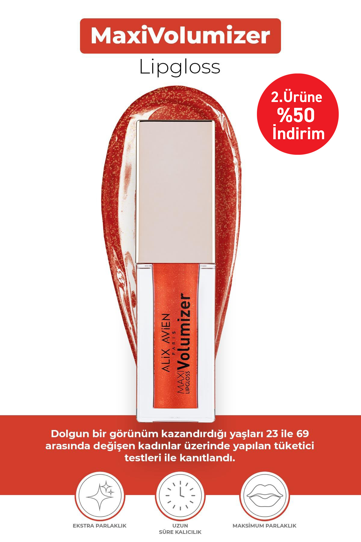 Alix Avien Maxivolumizer Lipgloss 218 - Red Hot Luster - Plumping Lasting and Moisturizing Lipstick