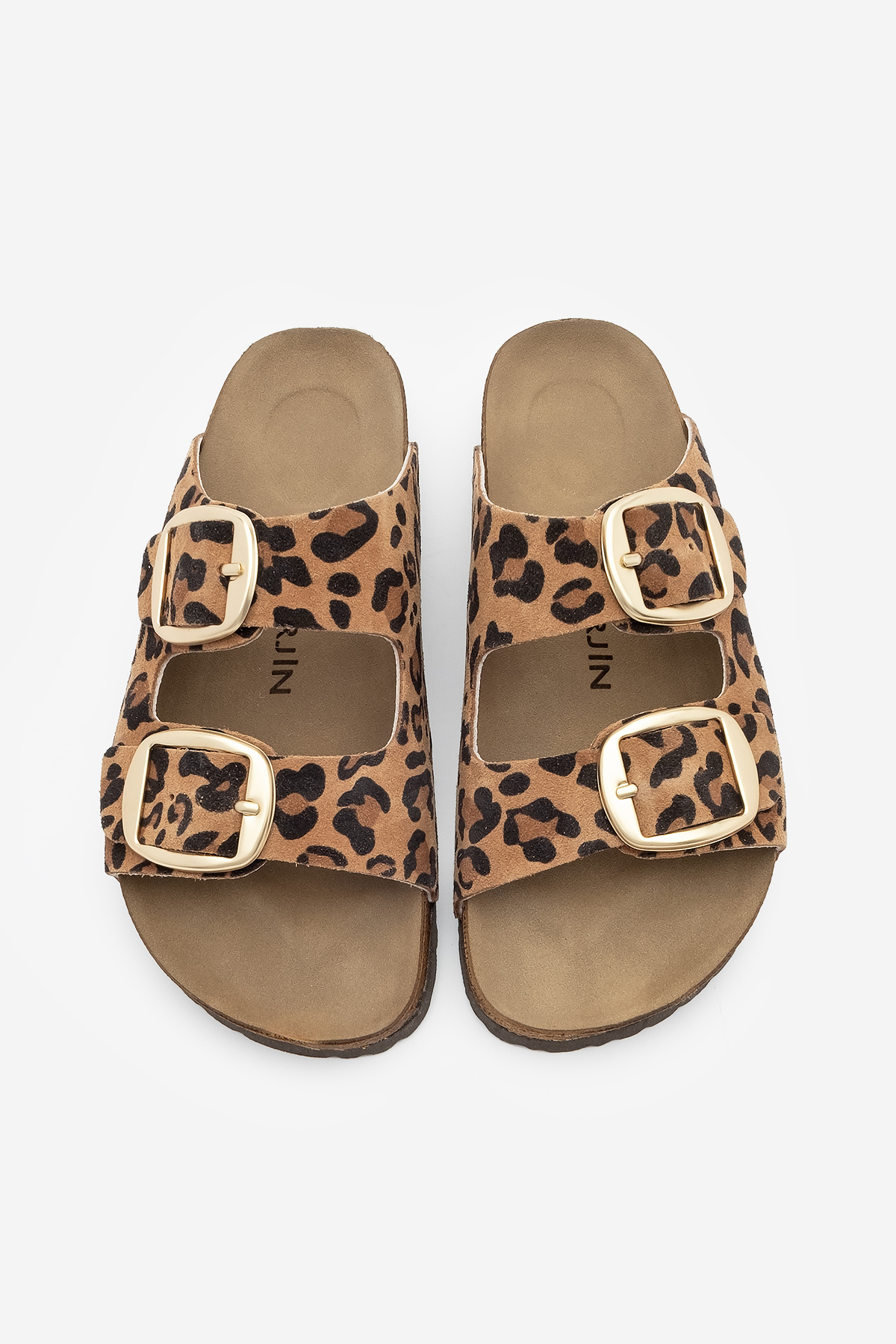 Marjin-Dámske papuče z pravej kože – dvojité pruhy, podrážka Eva, Poly Tan Leopard 7