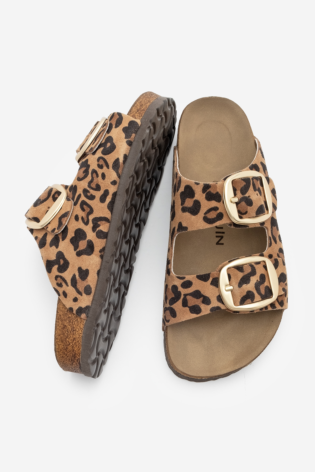 Marjin-Dámske papuče z pravej kože – dvojité pruhy, podrážka Eva, Poly Tan Leopard 8