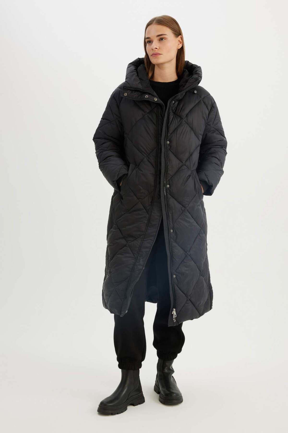DeFacto-Parka Quilted – wasserabweisender langer Mantel mit Reißverschluss und Taschen A1151AX24WN 3
