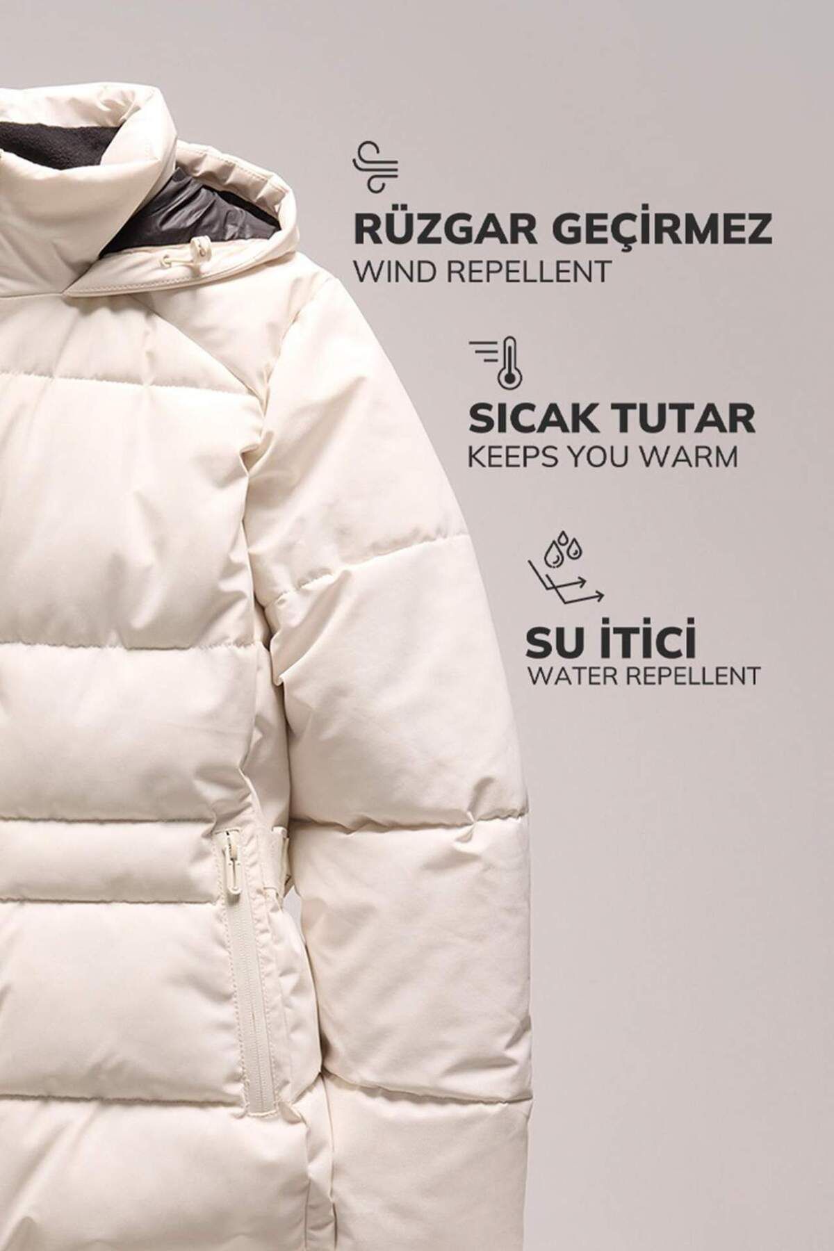 DeFacto-Parka Quilted – wasserabweisender langer Mantel mit Reißverschluss und Taschen A1151AX24WN 7