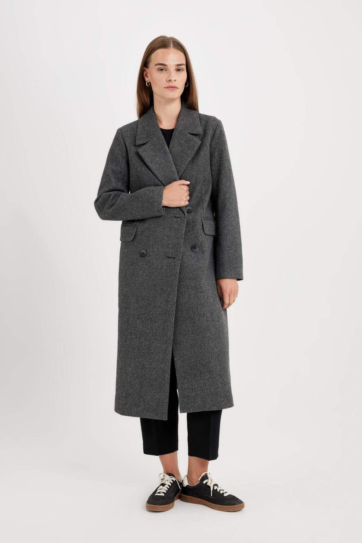 DeFacto-Regular Fit Double Breasted Collar Button Pocket Long Cashmere Coat A0908Ax24Wn 6