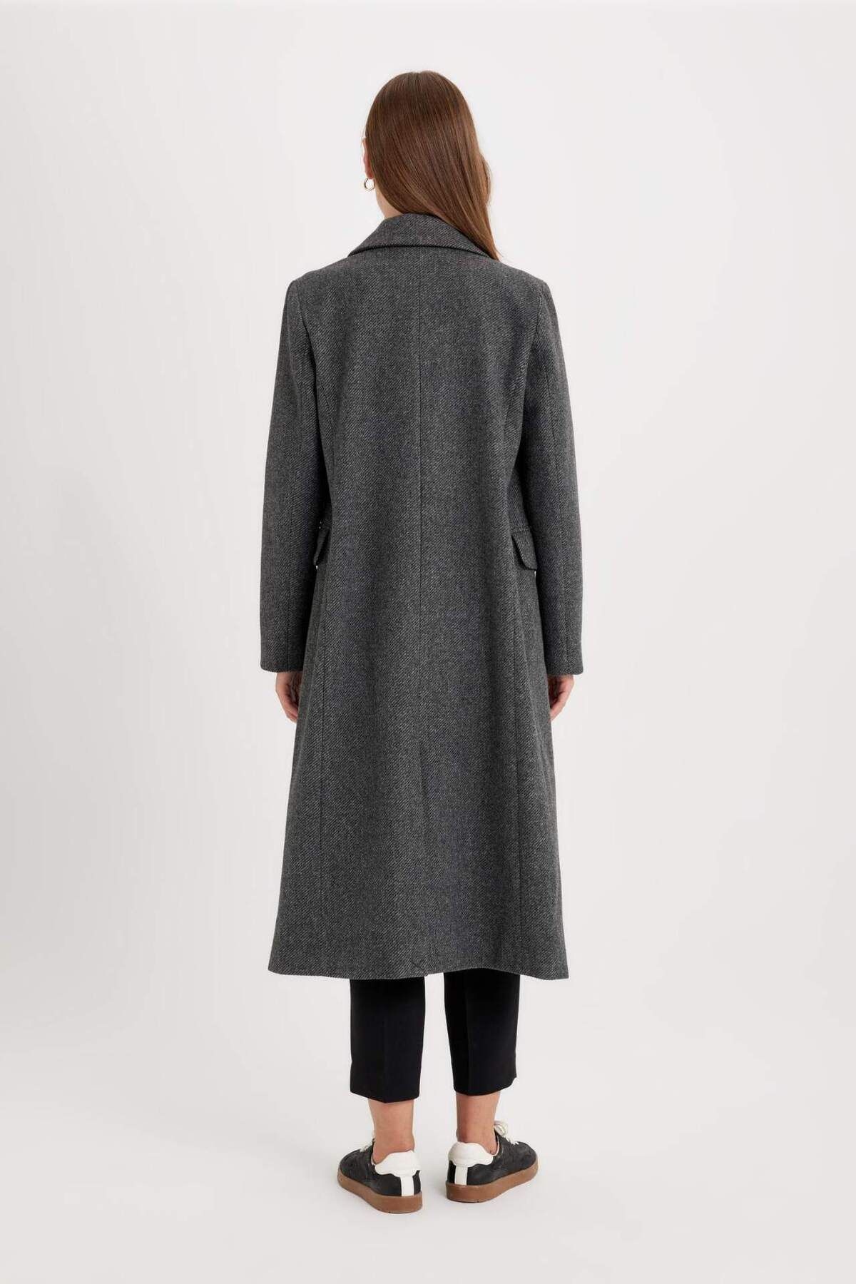 DeFacto-Regular Fit Double Breasted Collar Button Pocket Long Cashmere Coat A0908Ax24Wn 8