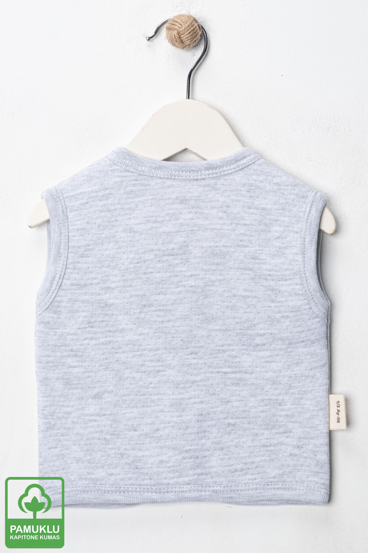 Miniel Unisex Bebek Tavşan Nakışlı Organik Pamuklu 3-6-9 Ay 2li Kapitone Bebek Yelek - Gri fotoğrafı 4 (önizleme)