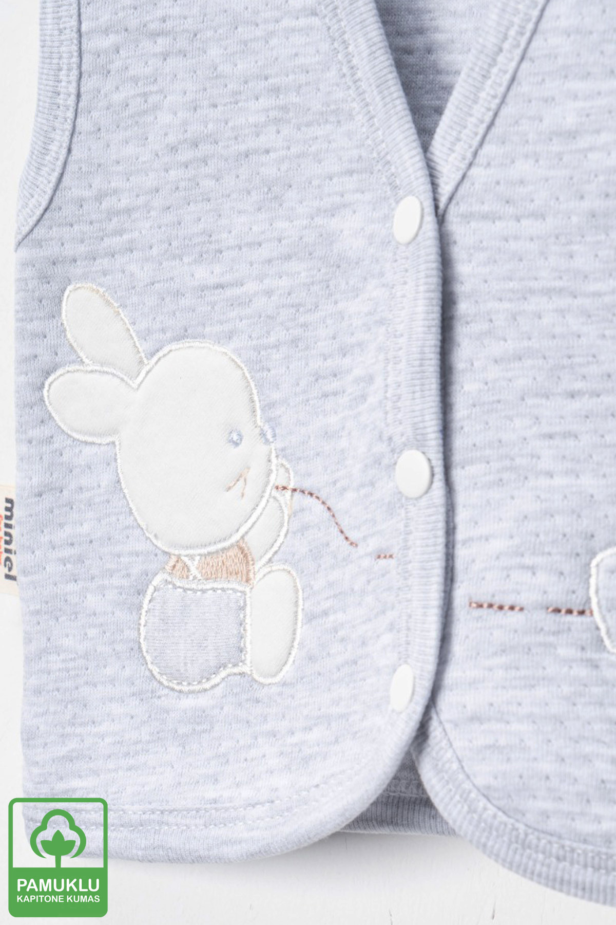 Miniel Unisex Bebek Tavşan Nakışlı Organik Pamuklu 3-6-9 Ay 2li Kapitone Bebek Yelek - Gri fotoğrafı 3 (önizleme)