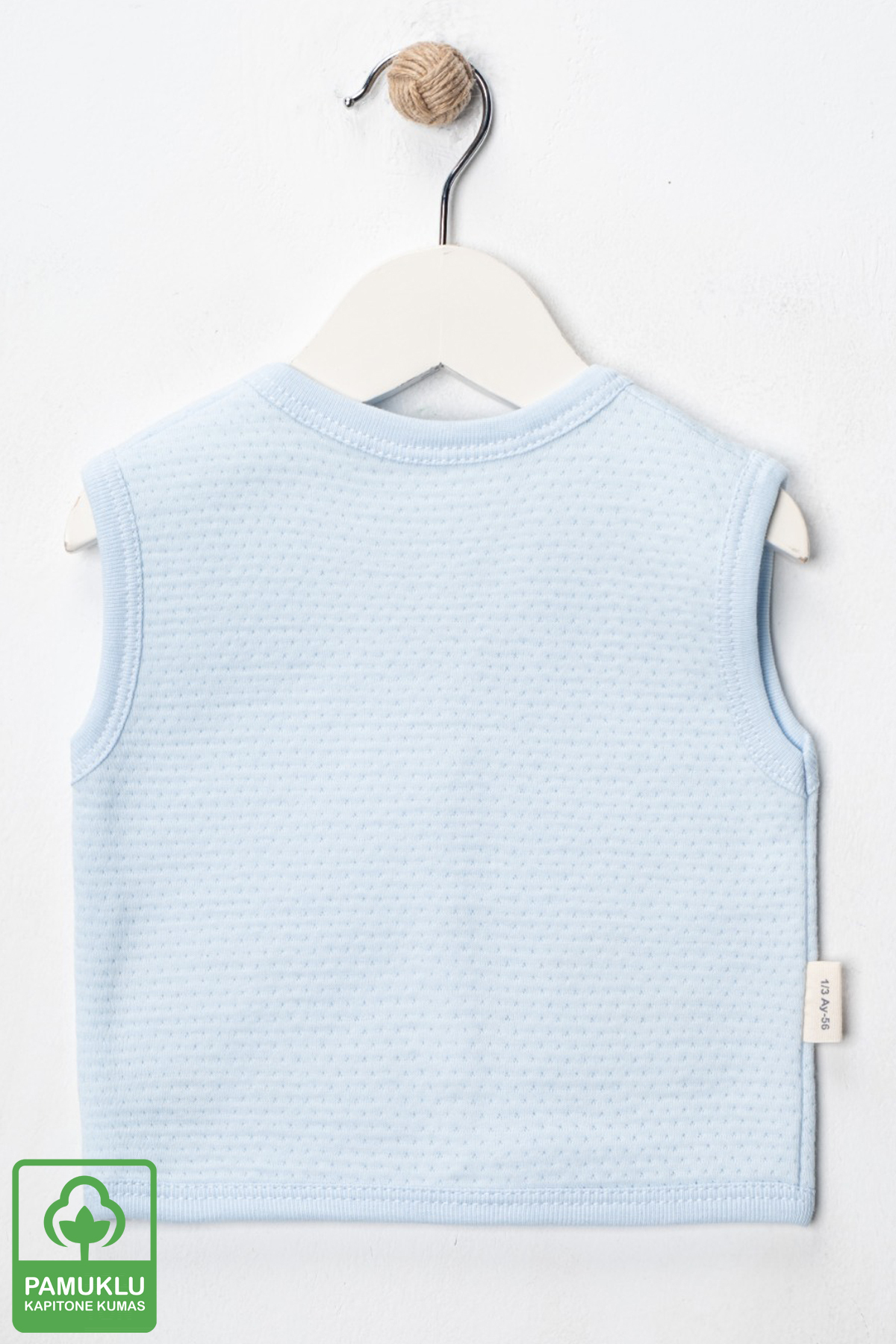 Miniel Erkek Bebek Tavşan Nakışlı Organik Pamuklu 3-6-9 Ay 2li Kapitone Bebek Yelek - Mavi fotoğrafı 4 (önizleme)