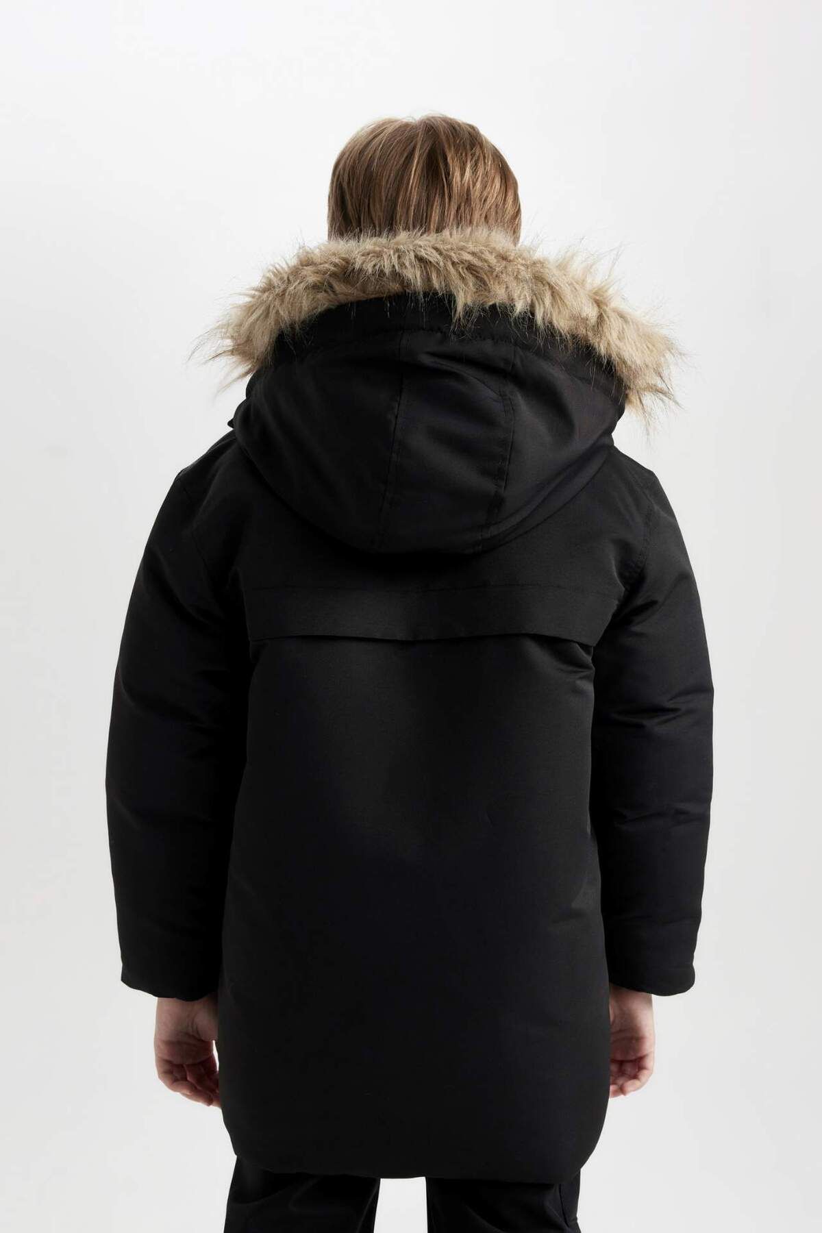 DeFacto-Parka pentru băieți - blană artificială, glugă, căptușeală de pluș, guler detașabil C8783A824WN 8