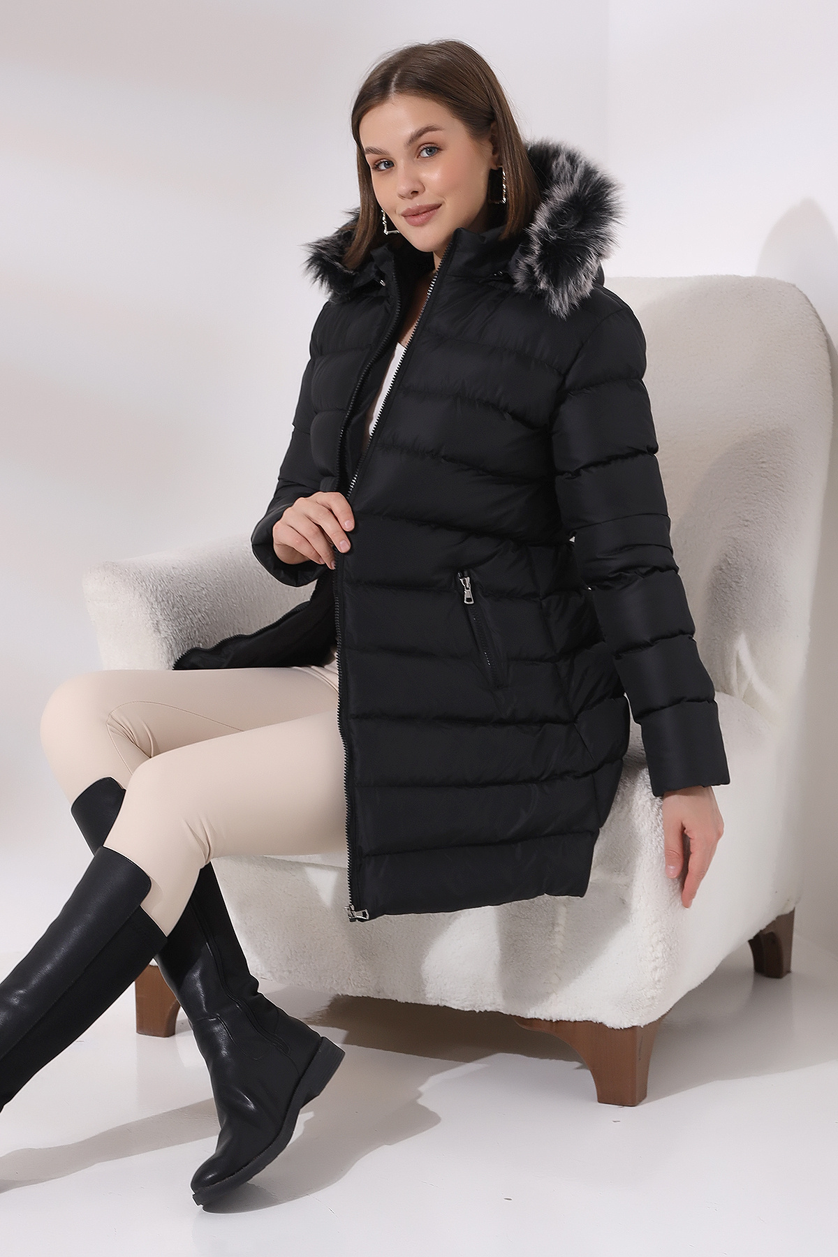 Talsmoda ČERNÁ BARVA PLYŠOVÝ PLYŠOVÝ VODE A VĚTRODOLNÝ PLÁŠŤ NA Zip na zip s kapucí