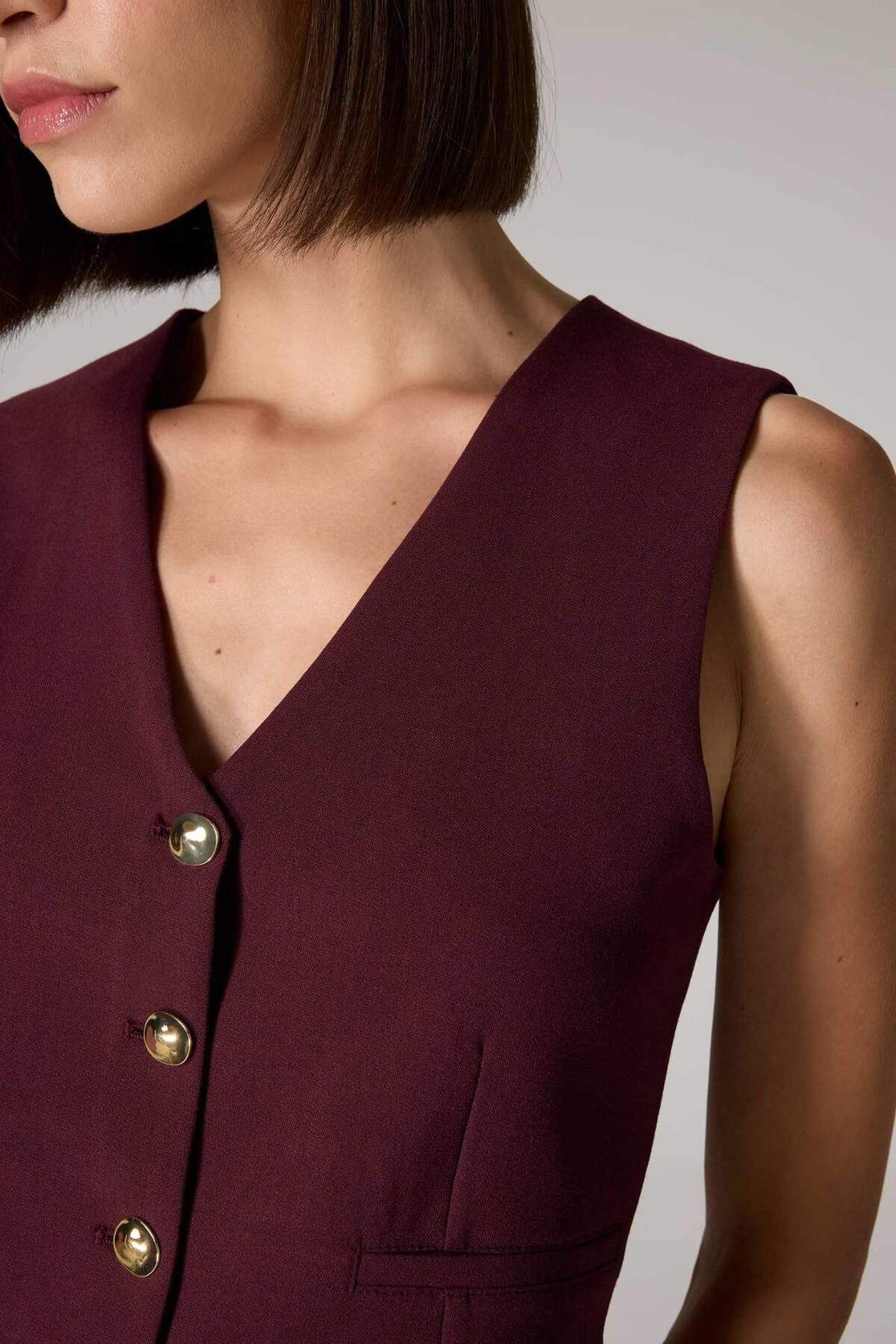 DeFacto-Sorbe X Regular Fit V-Neck Button Blazer Vest D9928Ax24Au 5