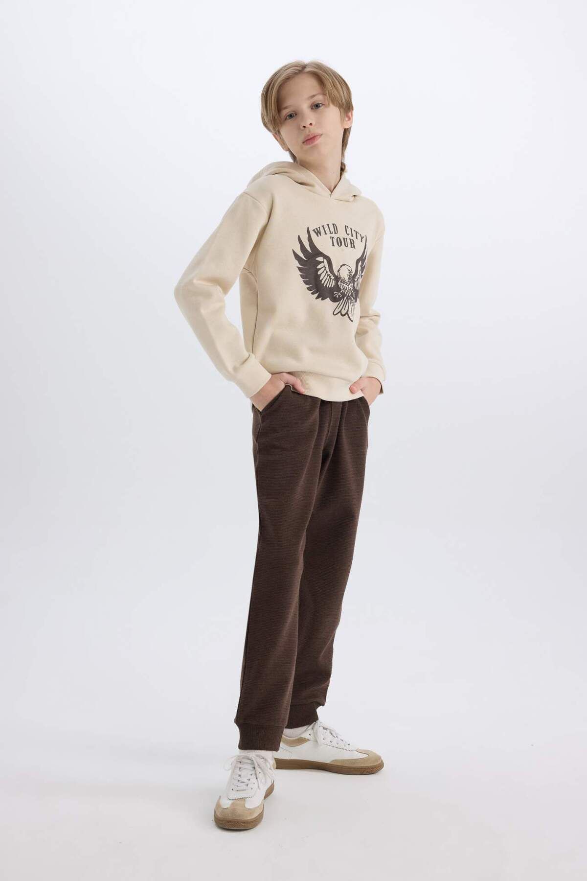 DeFacto-2-Piece Set for Boy - Hooded, Printed Thick Sweatshirt and Elastic Sweatpants E1931A824Cw 2