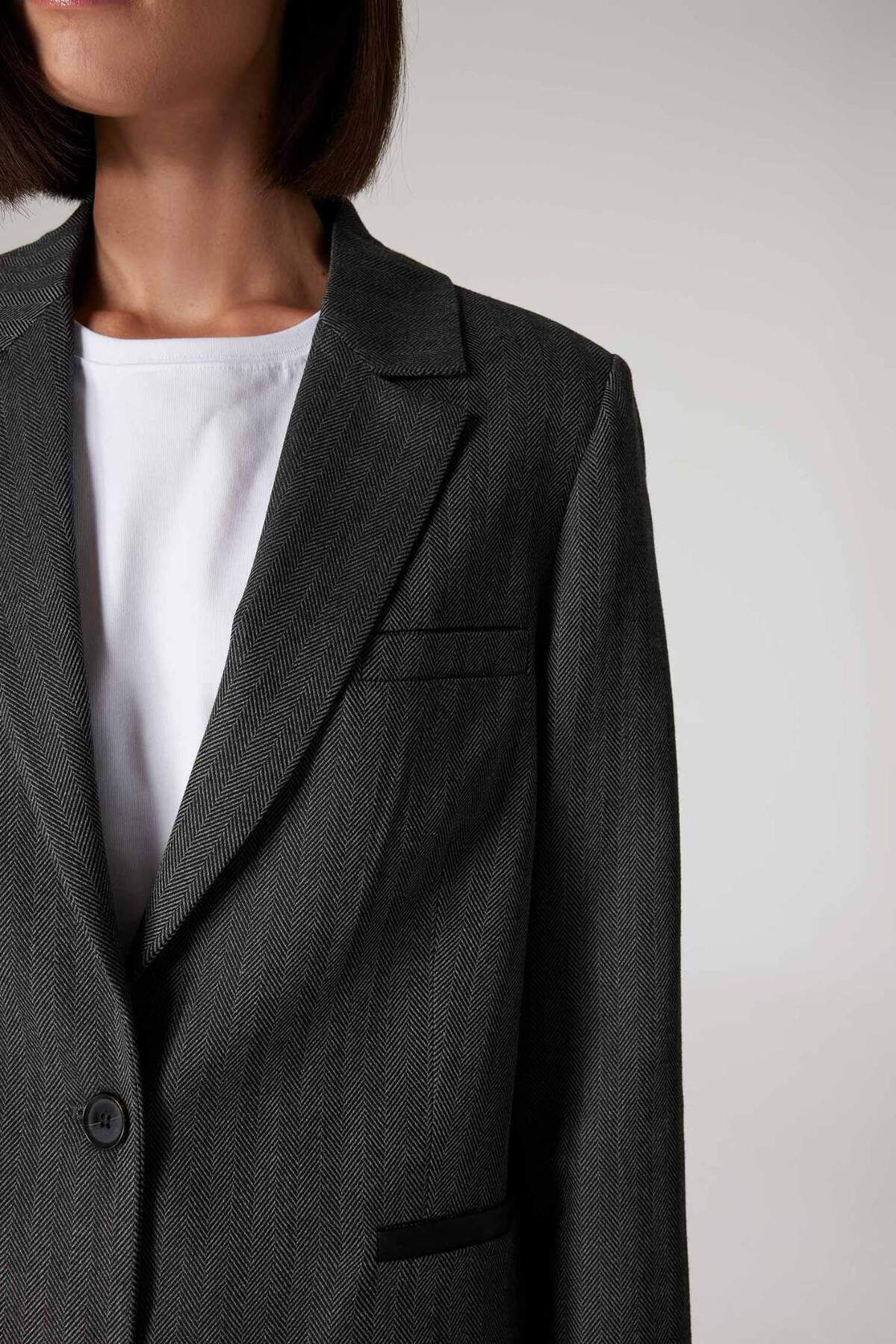 DeFacto-Sorbe X Oversize Wide Fit Jacket Lapel Striped Button Blazer Jacket D9916Ax24Au 6