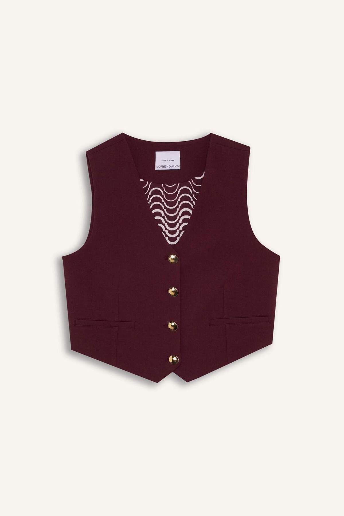 DeFacto-Sorbe X Regular Fit V-Neck Button Blazer Vest D9928Ax24Au 7