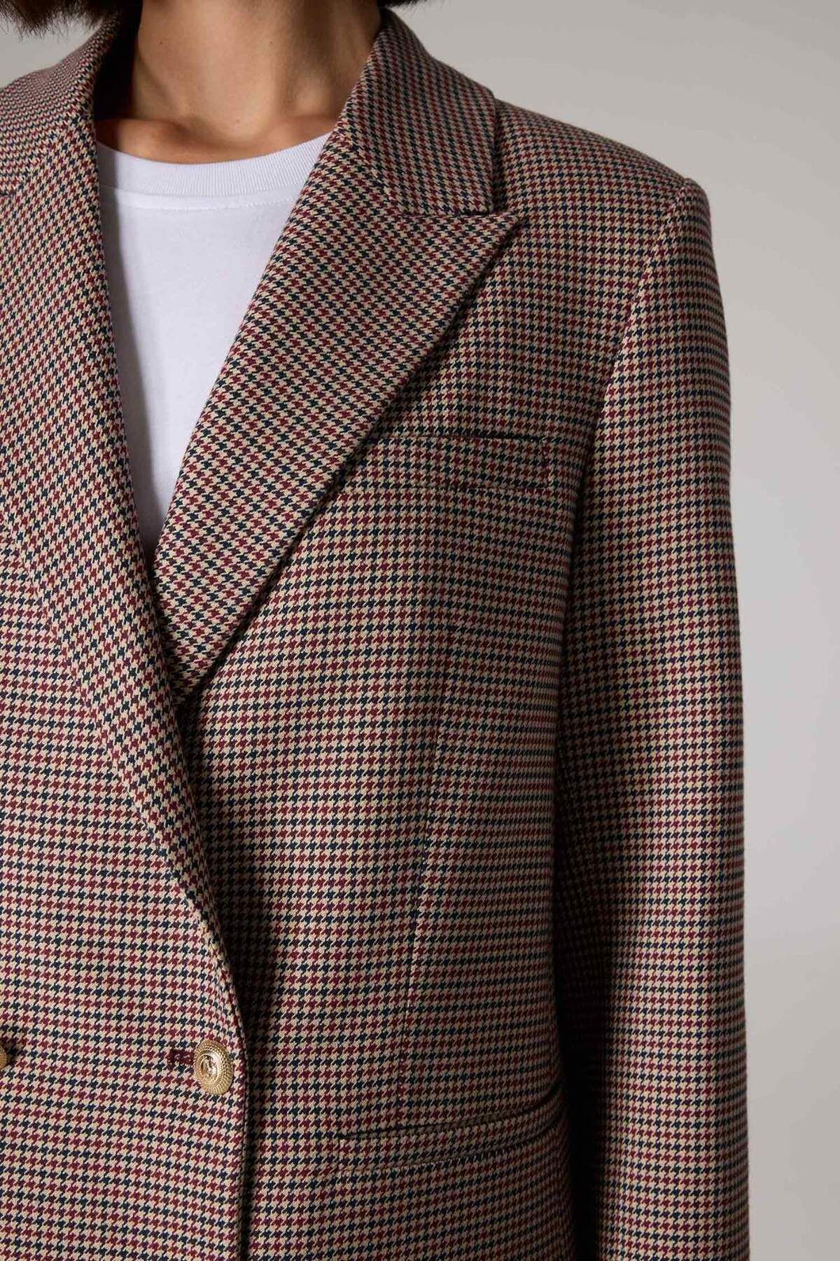 DeFacto-Sorbe X Regular Fit Jacket Collar Pattern Button Blazer Jacket D9883Ax24Au 5