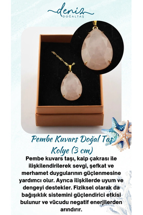 Deniz Doğal Taş Sertifikalı Pembe Kuvars ( Taşlar) Doğaltaş Kolye Ucu 3 Cm - ...