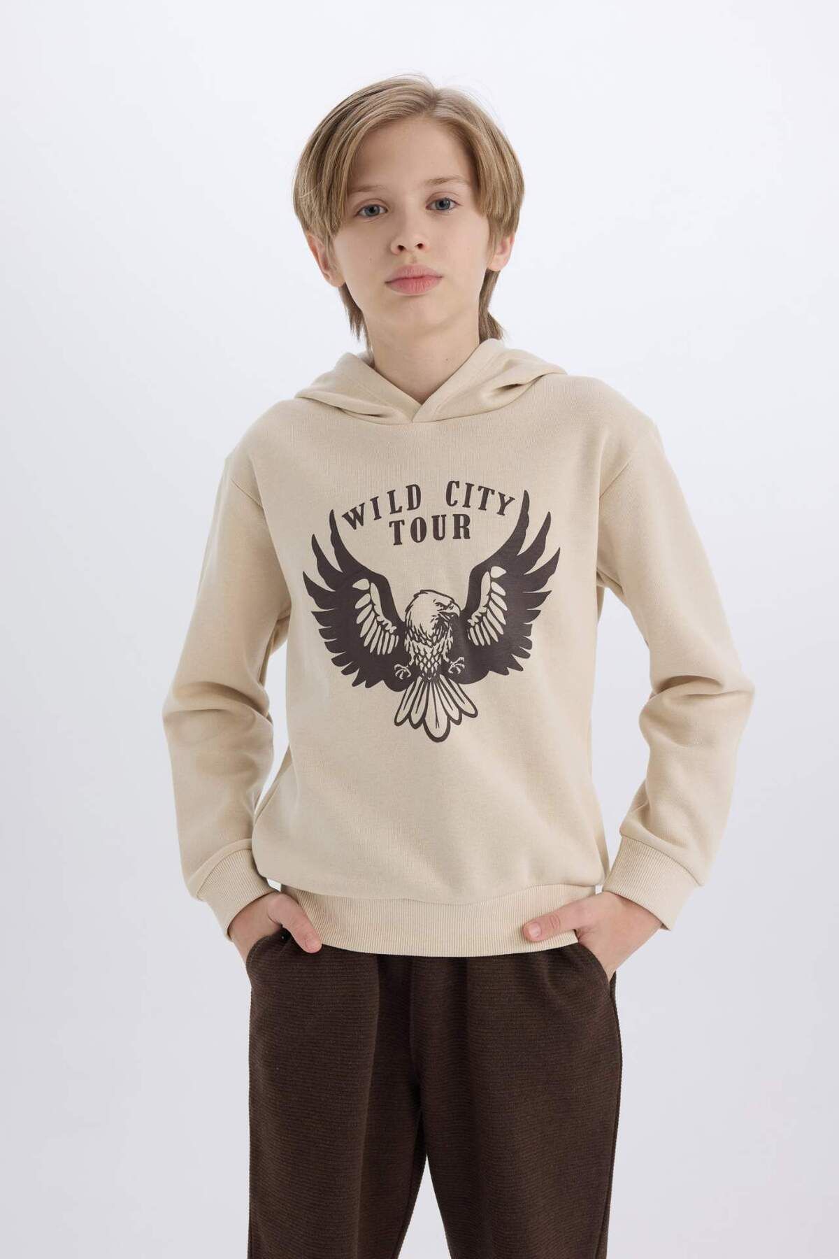 DeFacto-2-Piece Set for Boy - Hooded, Printed Thick Sweatshirt and Elastic Sweatpants E1931A824Cw 3