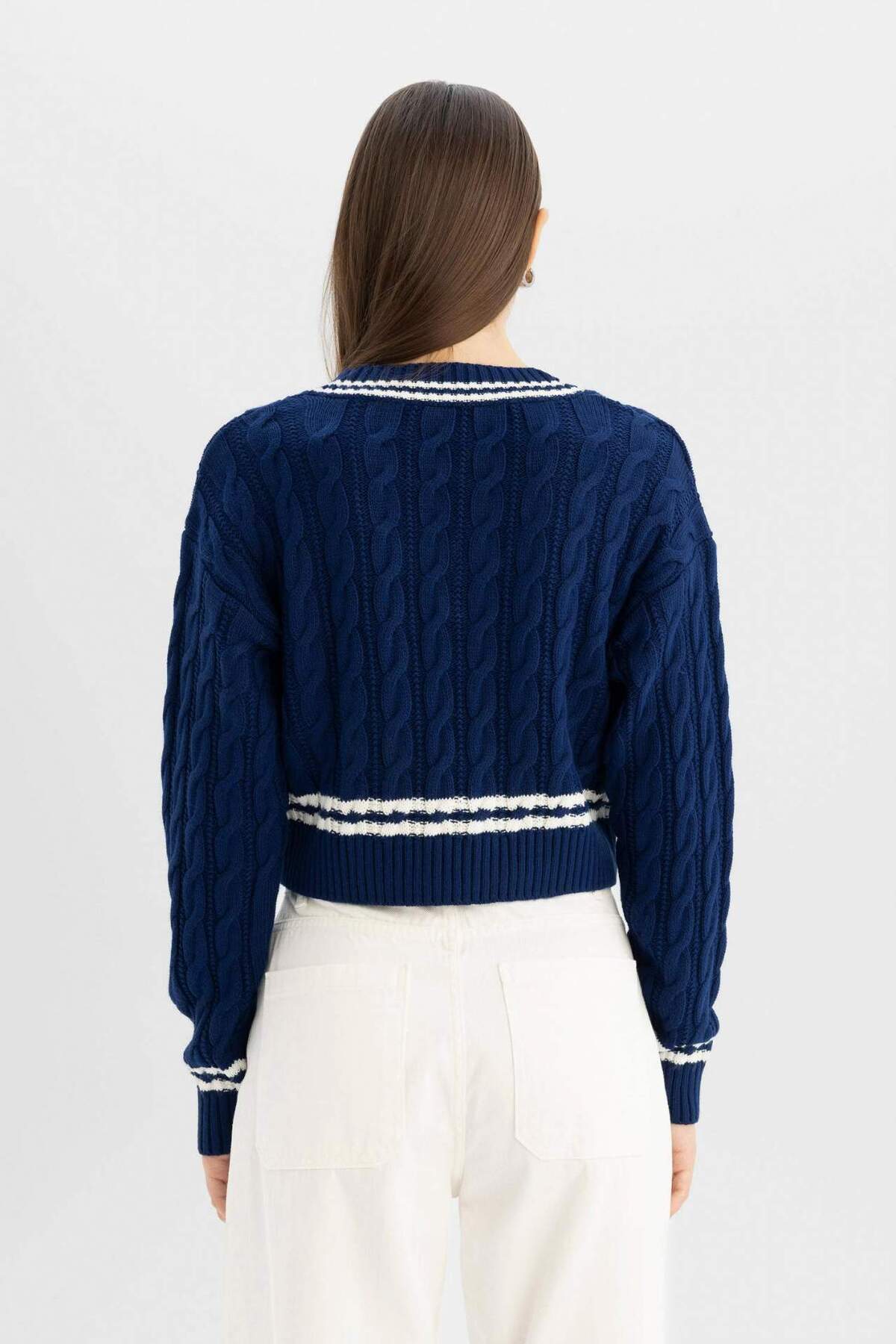 DeFacto-Coool Regular Fit V-подібний виріз, плетені лінії, трикотажний светр C7321AX24WN 6