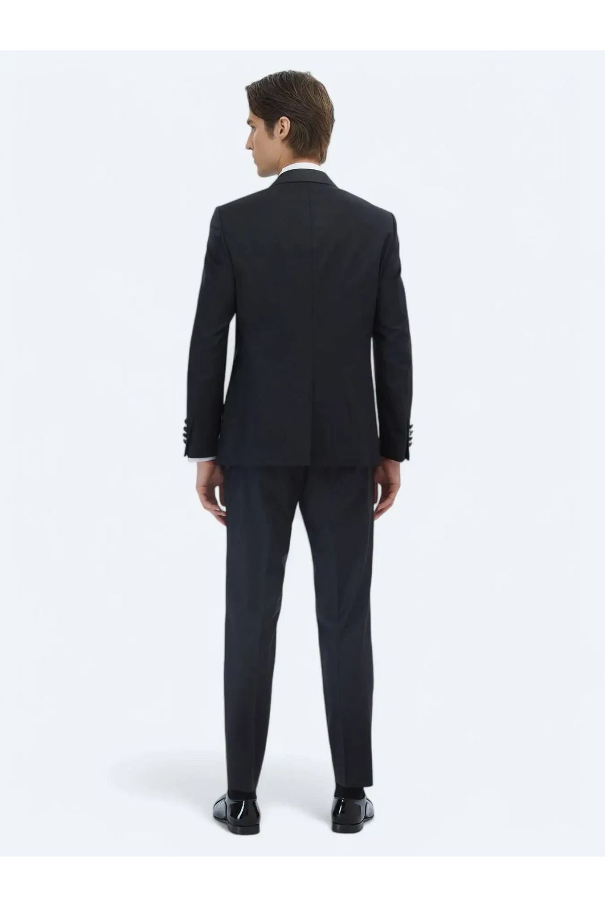 Kip-Black Plain Slim Fit Shawl Collar Woven Tuxedo Suit 5