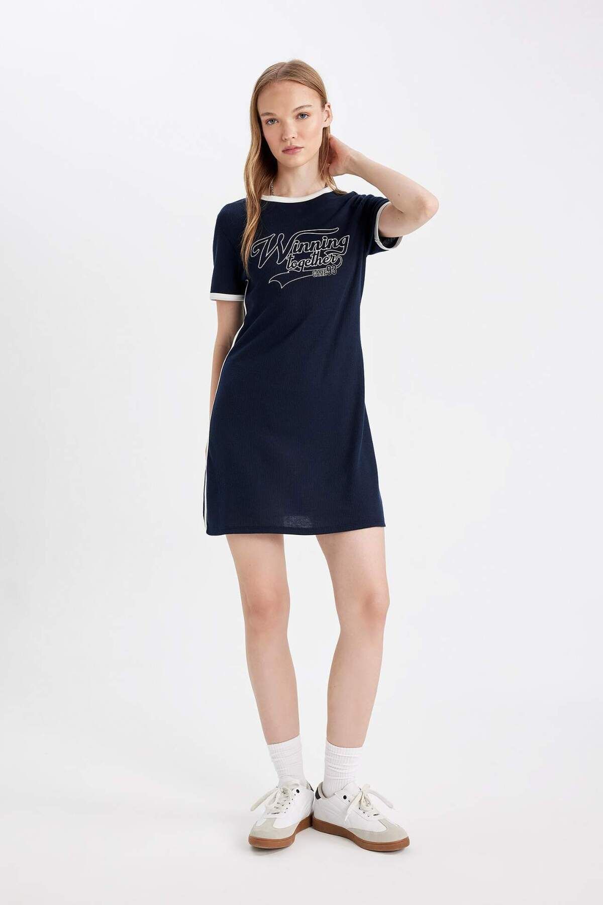 DeFacto-Bodycon Corduroy Camisole - Crew Neck, κοντό μανίκι, μίνι μαύρο φόρεμα D450 6