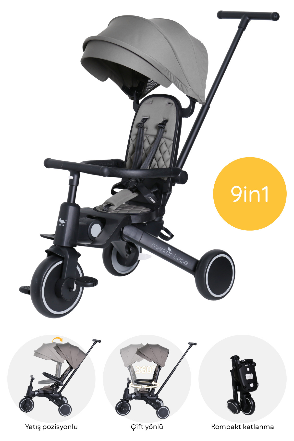 Merkürbebe Merkür Bebe 9in1 Hawk Çift Yönlü Katlanabilir Yatabilir Ayak Destekli Bebek ve Çocuk Bisikleti