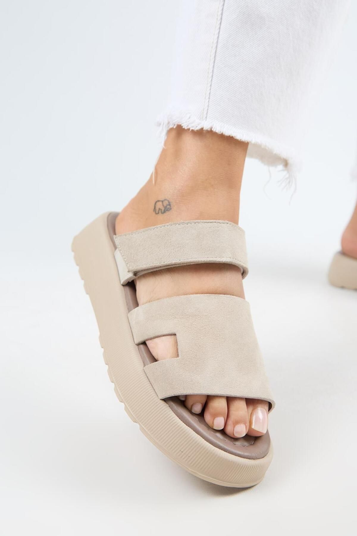 Manijero-Γυναικείες παντόφλες Seina από γνήσιο δέρμα Velcro Beige 5