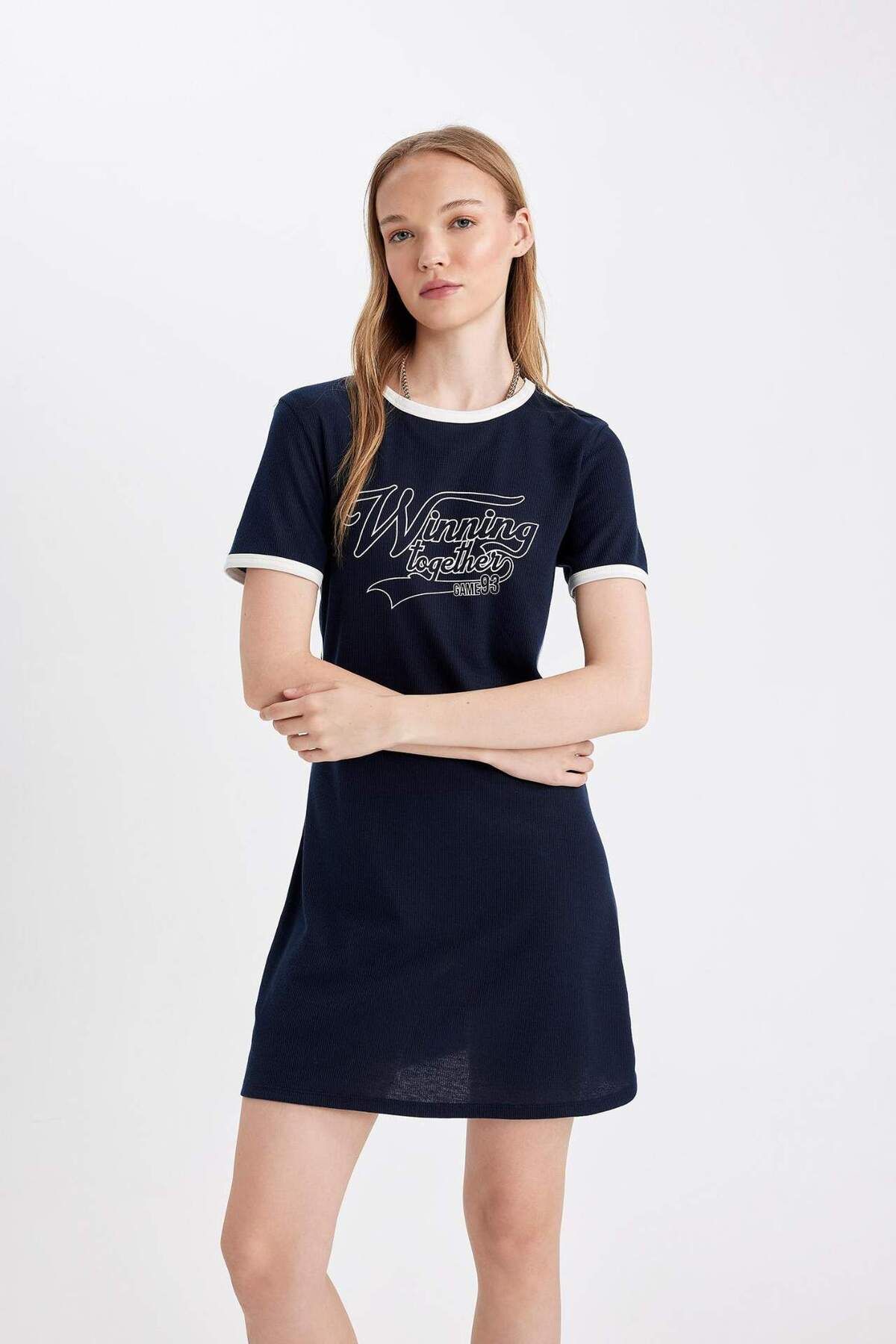 DeFacto-Bodycon Corduroy Camisole - Crew Neck, κοντό μανίκι, μίνι μαύρο φόρεμα D450 8