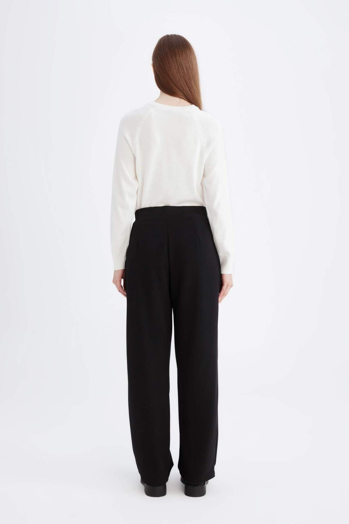 DeFacto-Relax Fit Elastic Waist Basic Plain Crepe Trousers D6884Ax24Wn 7