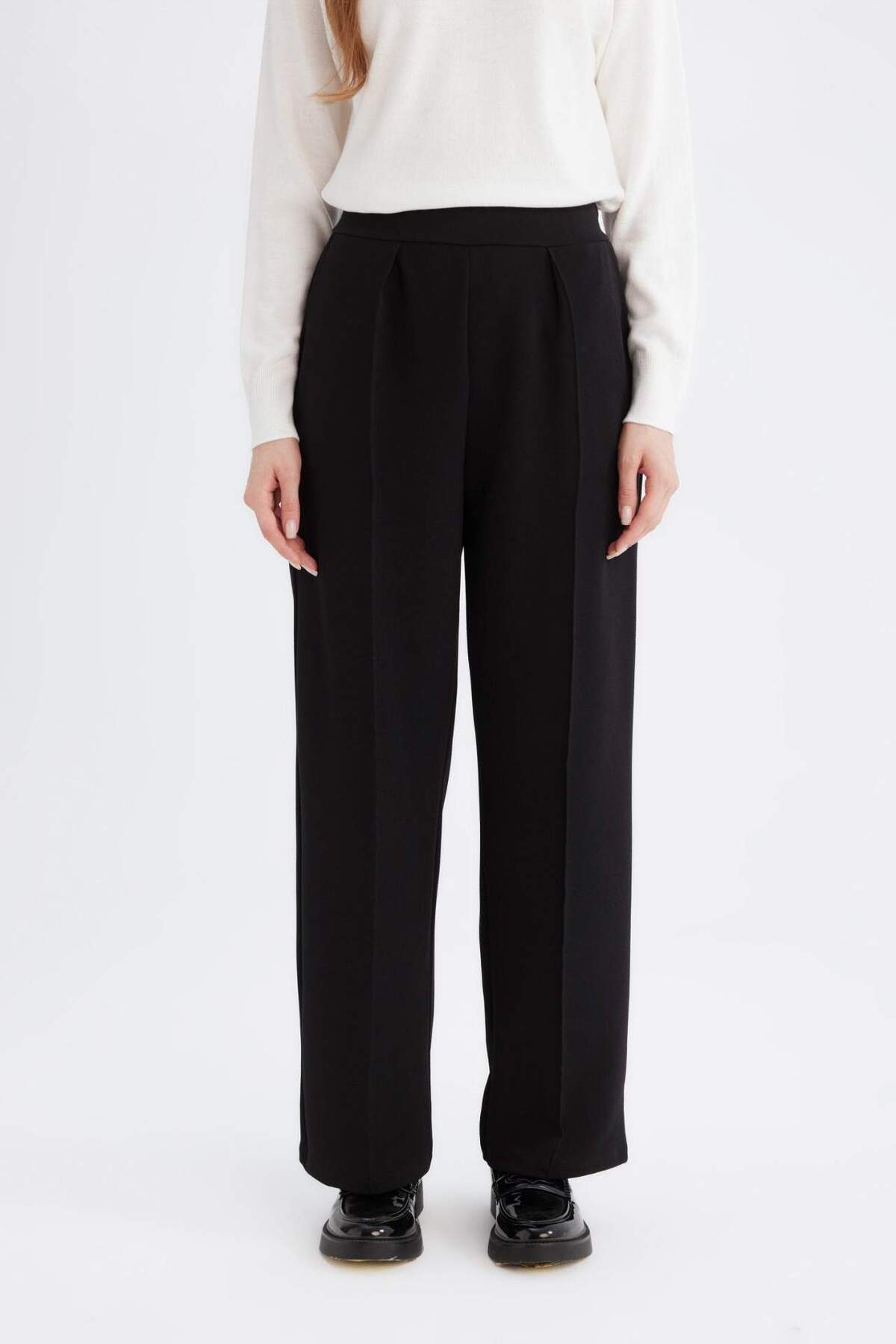 DeFacto-Relax Fit Elastic Waist Basic Plain Crepe Trousers D6884Ax24Wn 5
