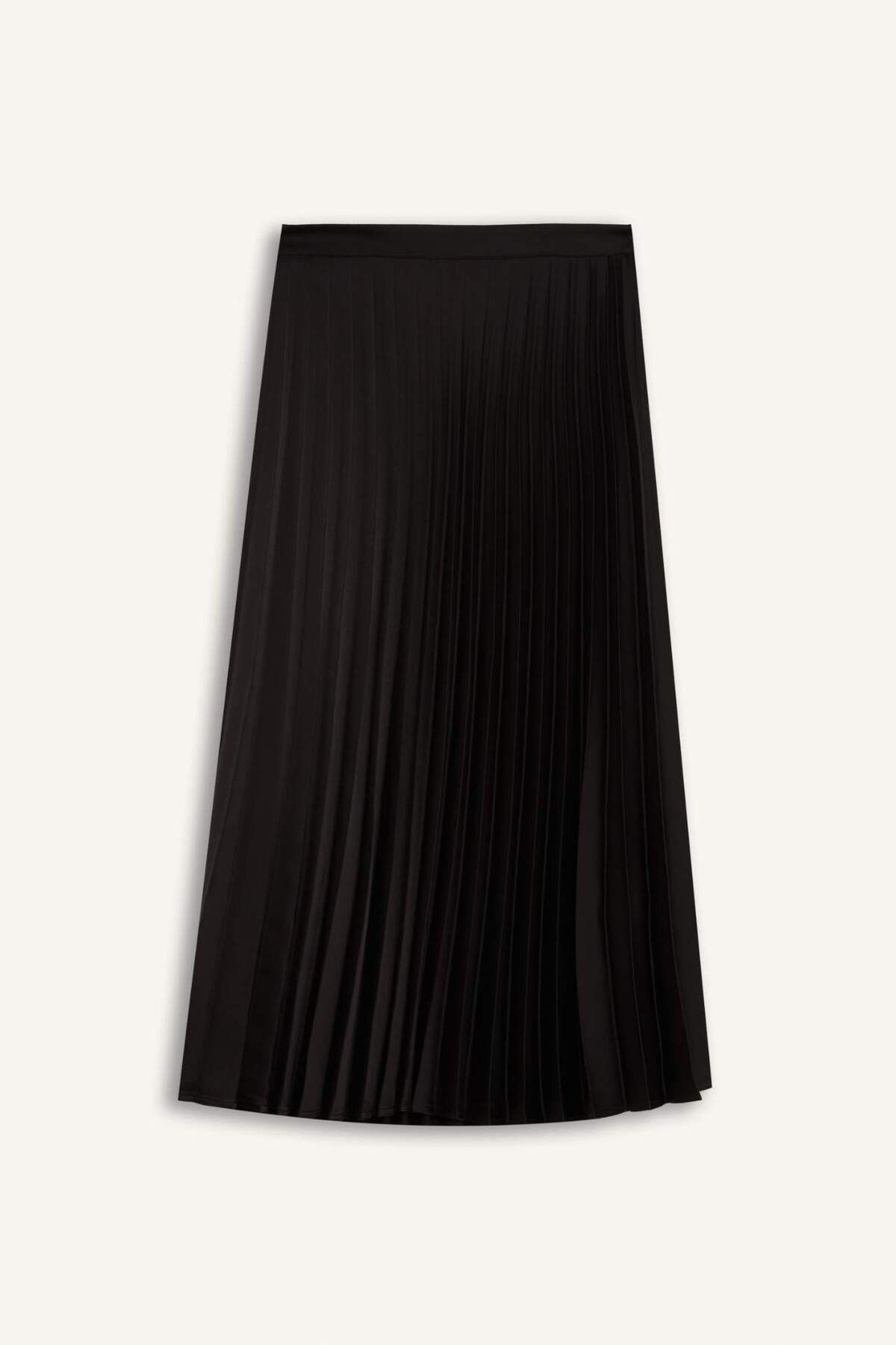 DeFacto-A-Line High Waist Pleated Basic Plain Satin Maxi Skirt D2871Ax24Au 6