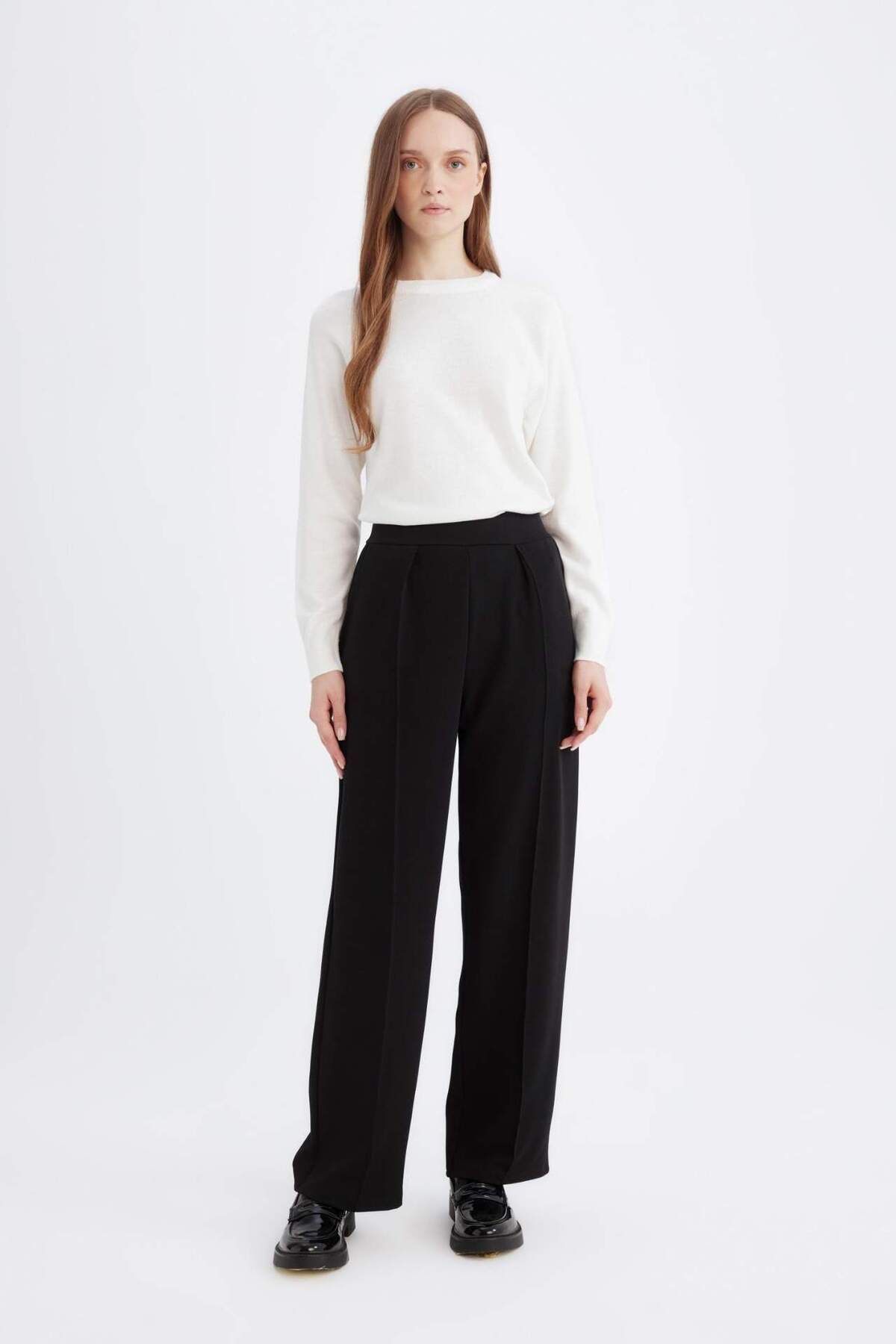DeFacto-Relax Fit Elastic Waist Basic Plain Crepe Trousers D6884Ax24Wn 4