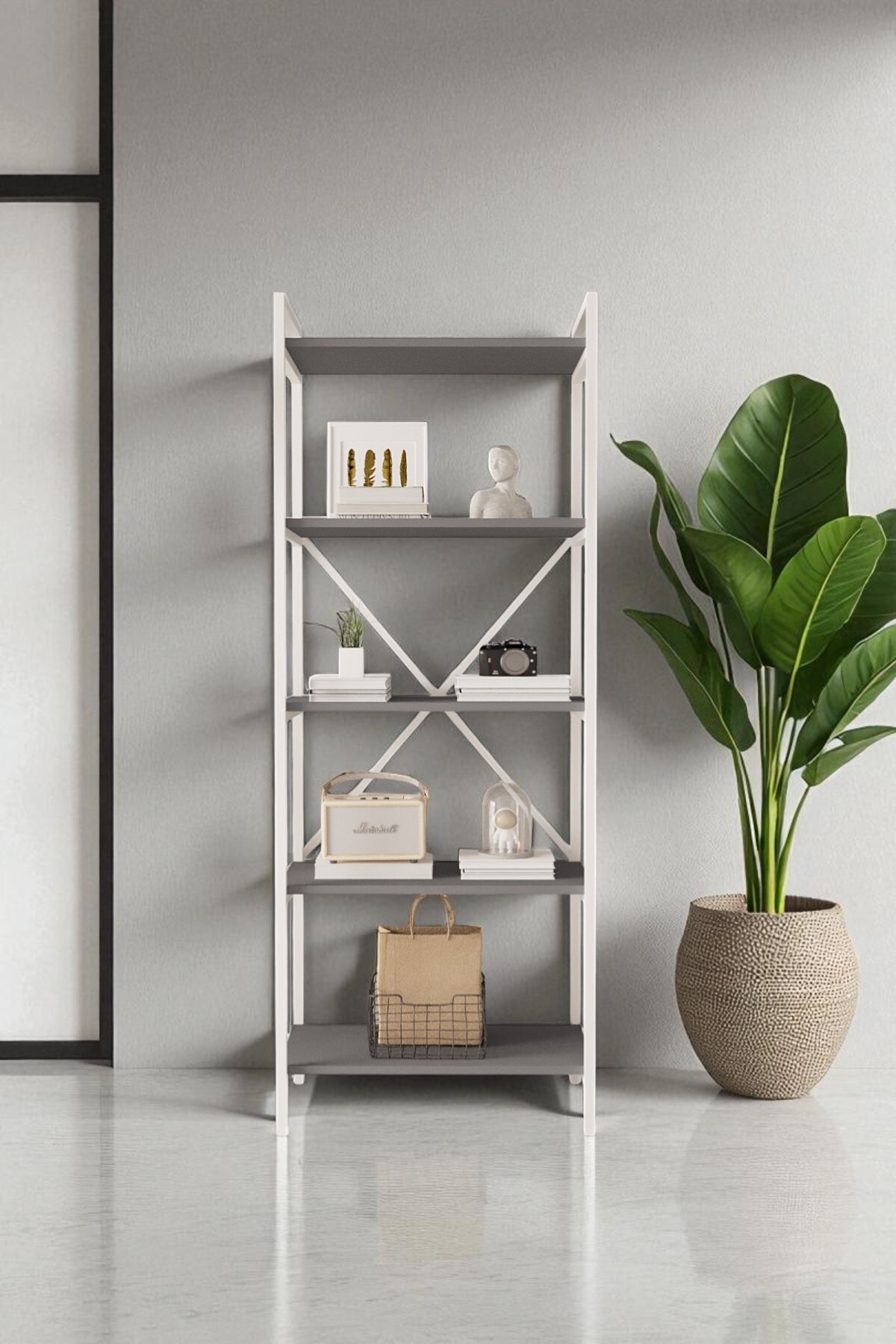 Nilamu Anthracite 65 Cm Bookcase , Metal Parts, Organizer, Office, Home