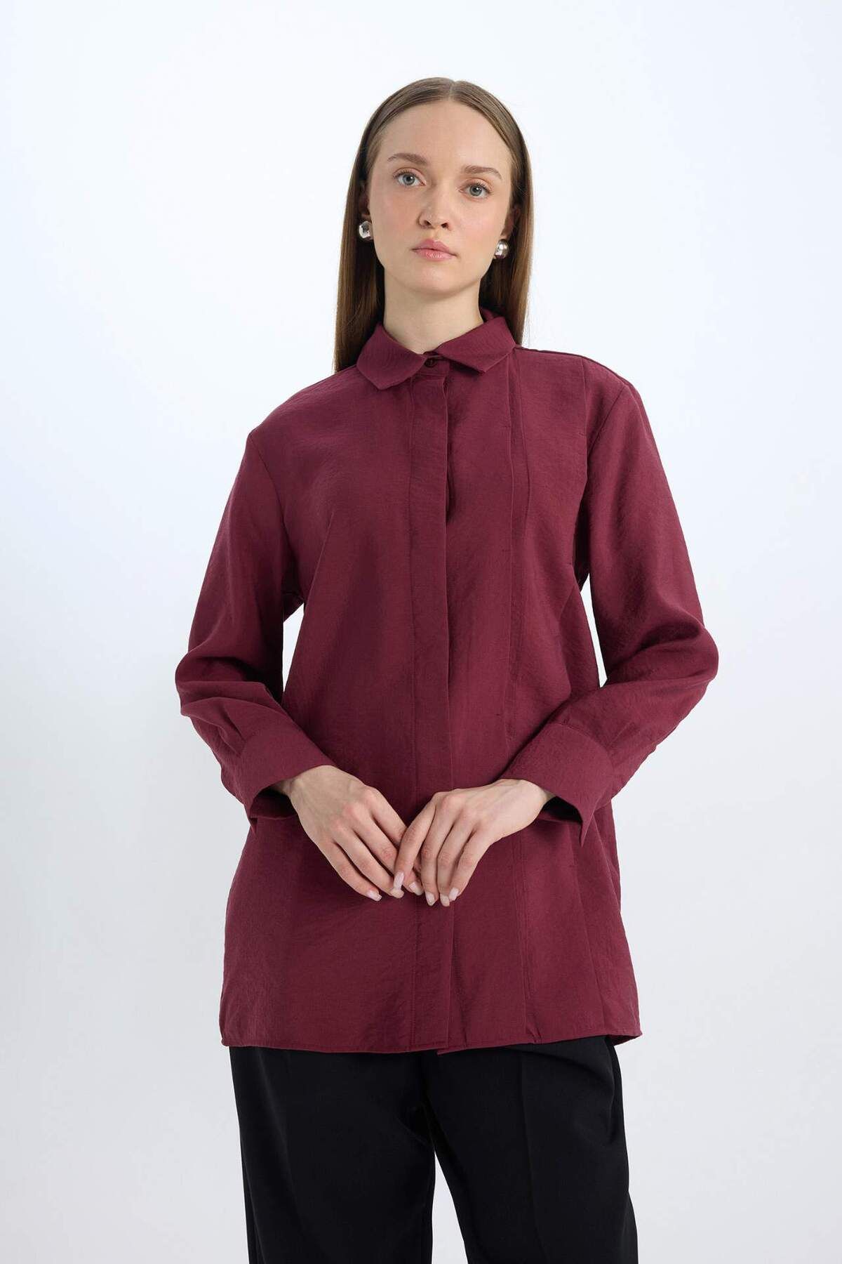 DeFacto-Relaxed Fit Modal Basic Unifarben Langarmbluse Tunika D8523AX24WN 4