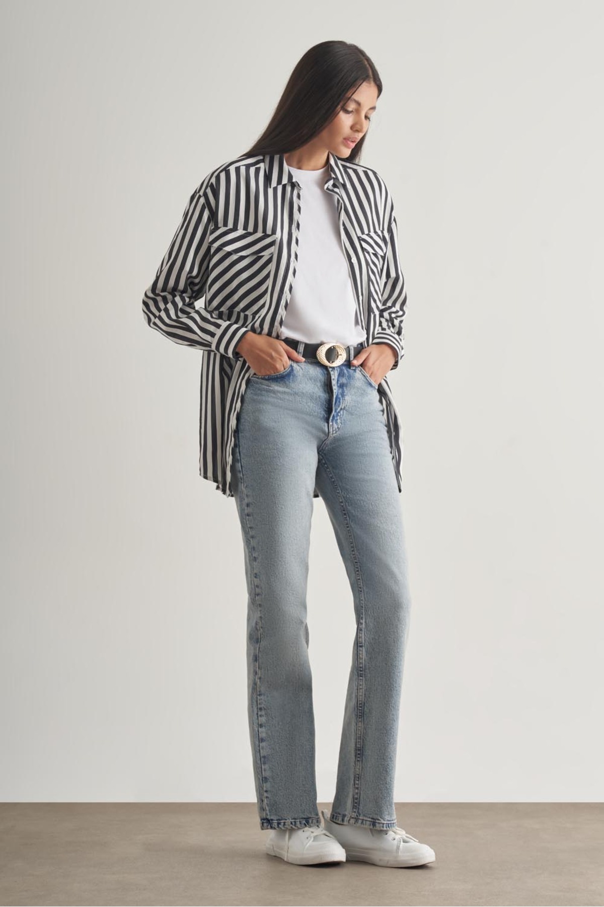 Modal Textured Black Striped Pocket Shirt