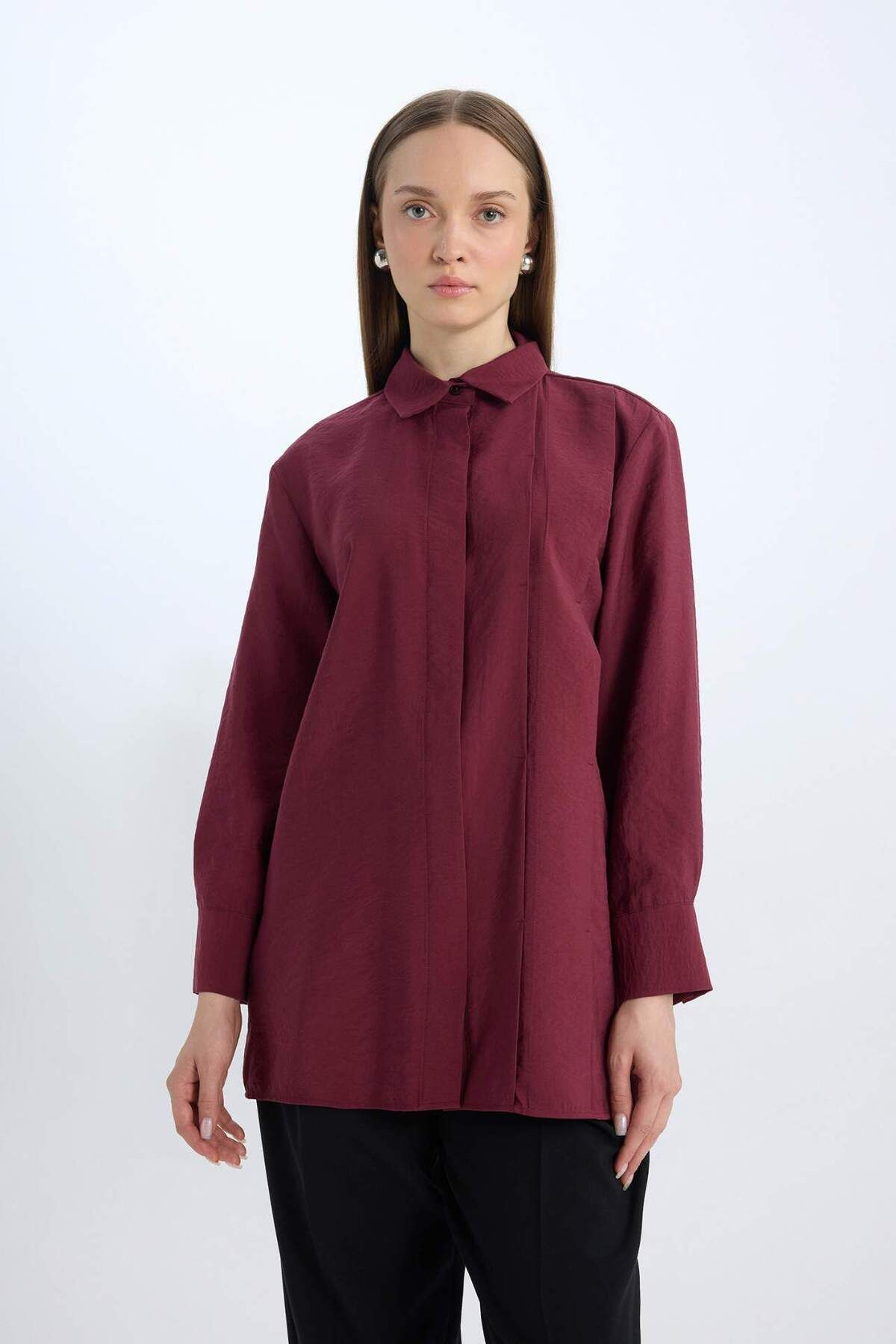 DeFacto-Relaxed Fit Modal Basic Unifarben Langarmbluse Tunika D8523AX24WN 3