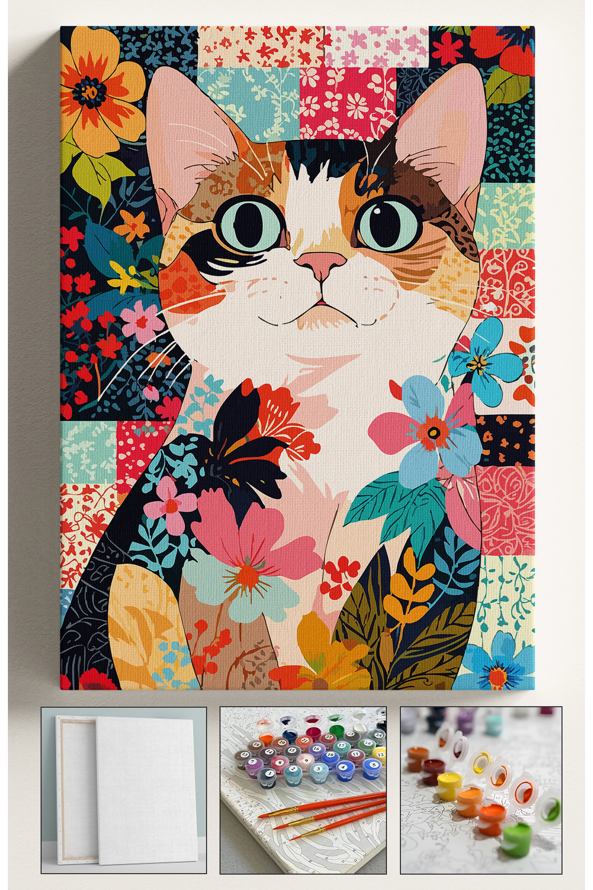 Corvo Sayılarla Boyama Seti Numaralı Tuval Fırça Boya 40x50 Cm - DESENLİ KEDİ