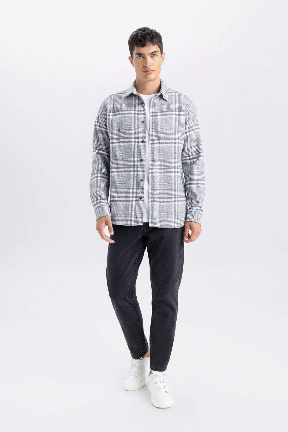 DeFacto-Regular Fit Checked Flannel Long Sleeve Shirt E0983Ax24Wn 2
