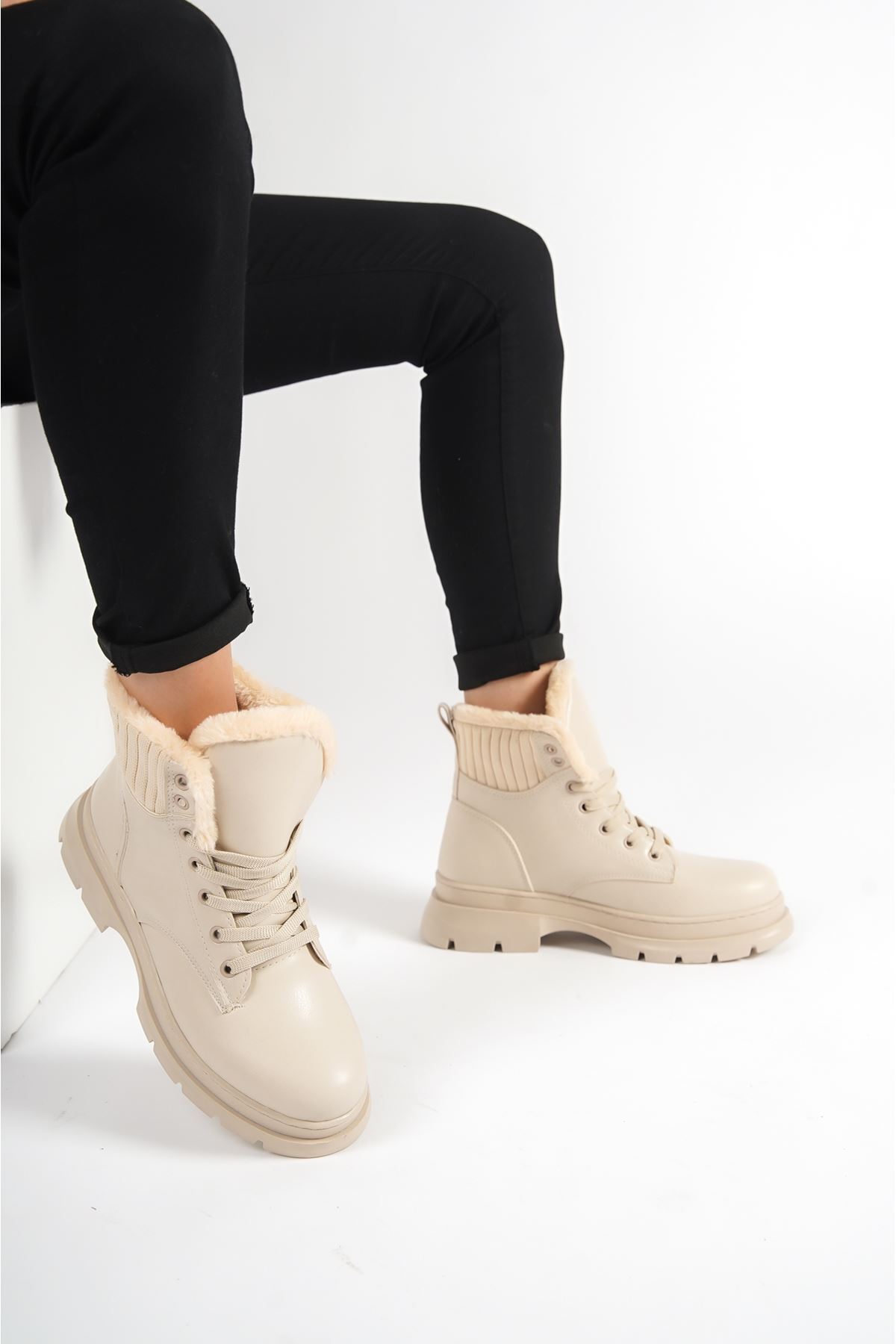 sefayol-Γυναικείες μπότες Pascal Beige Matte Leather 1