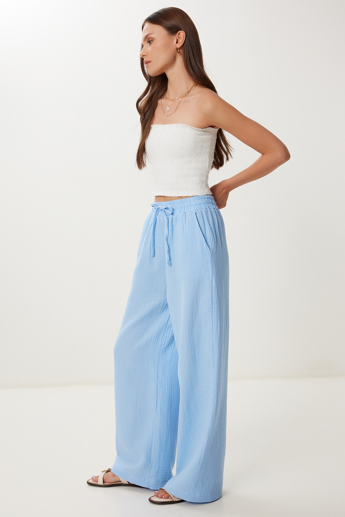 Muslin Palazzo Trousers SKY BLUE LMX0008