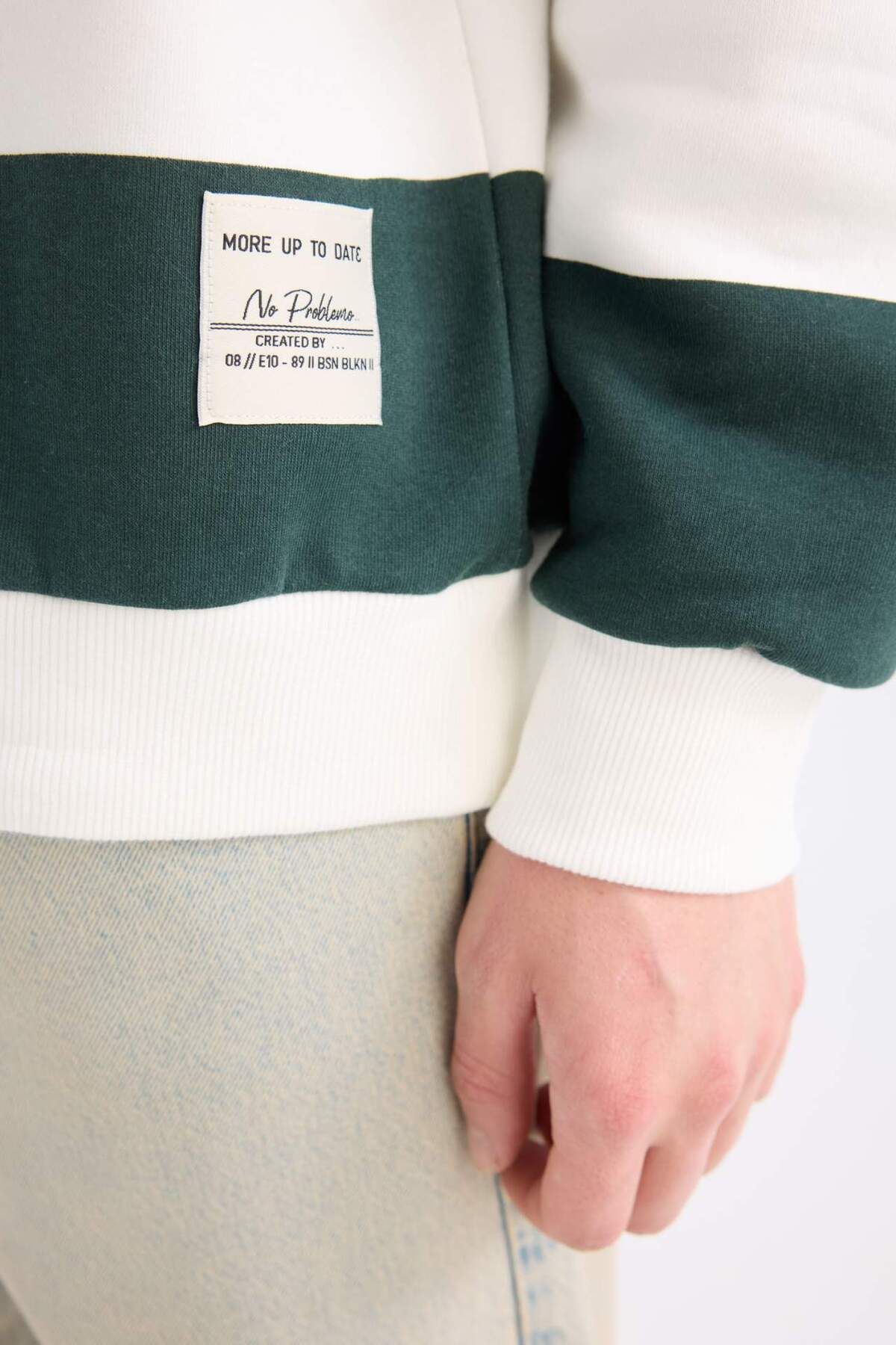 DeFacto-Boxy Fit Rundhalsausschnitt Gestreiftes Sweatshirt A9066AX24AU 5