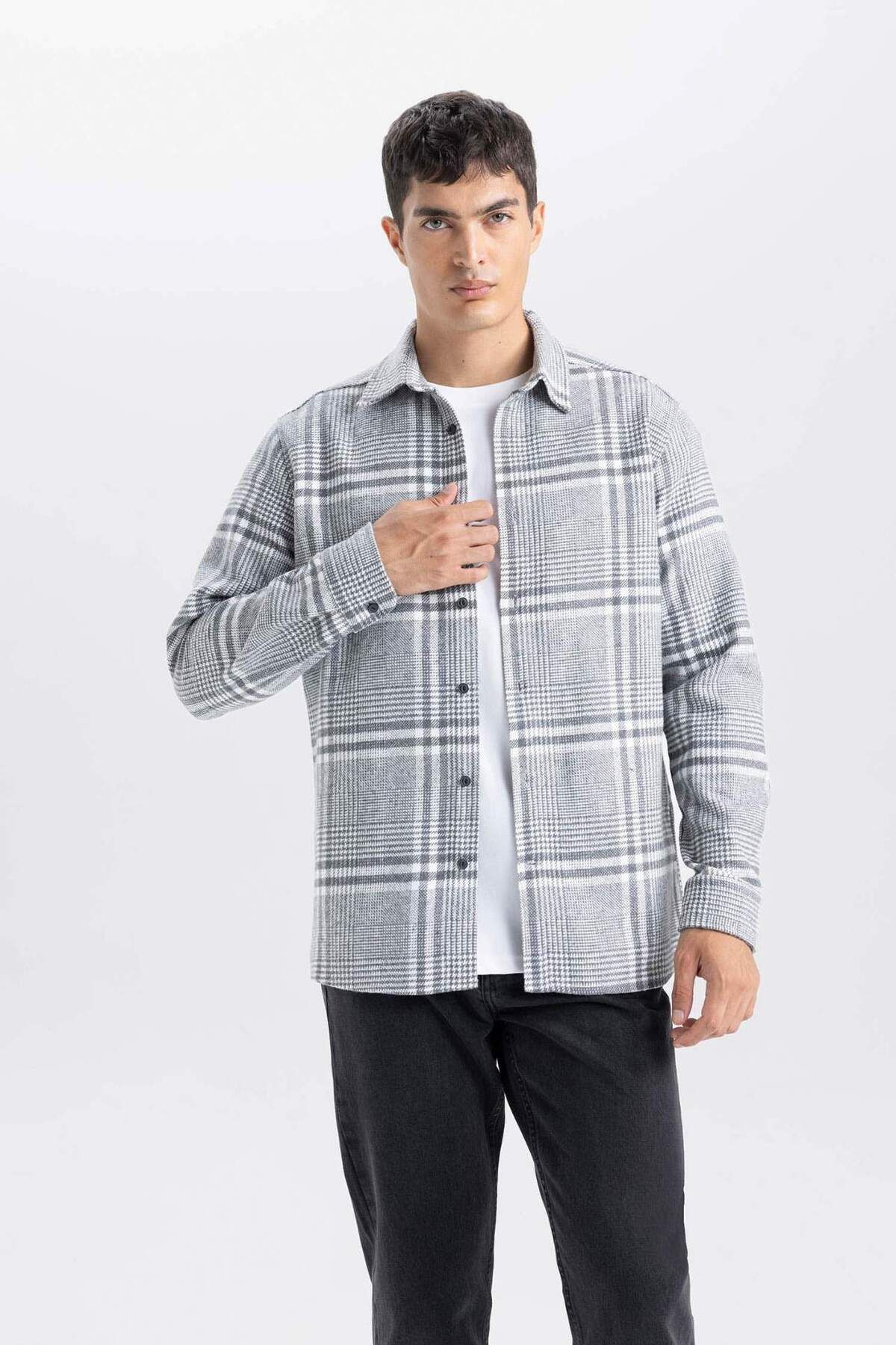 DeFacto-Regular Fit Checked Flannel Long Sleeve Shirt E0983Ax24Wn 4