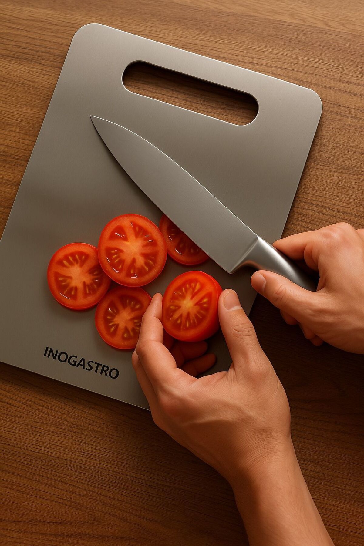 Inogastro Mutfak 2 Mm - 20x30 - 304 Kalite Paslanmaz Çelikten Kesme Tahtası 4 Slikon Ayak Ile