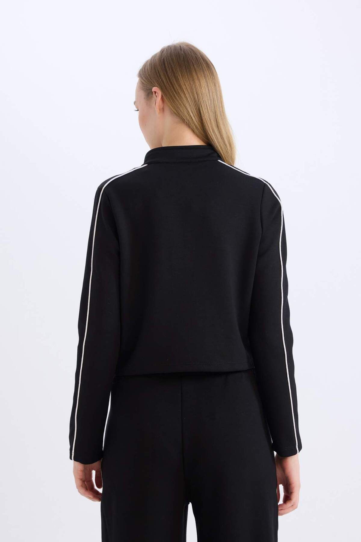 DeFacto-Fitted Half Turtleneck Modal Zipper Cardigan D6670Ax24Wn 8