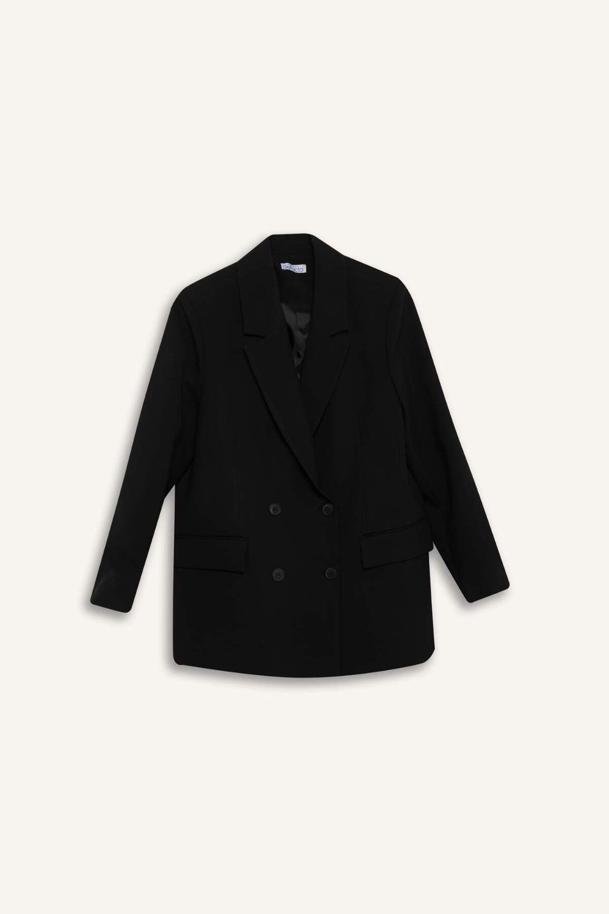 DeFacto-Oversize Wide Fit Blazer Jacket Double Breasted Lapel Button Basic Plain Blazer Jacket C2575Ax24Au 7