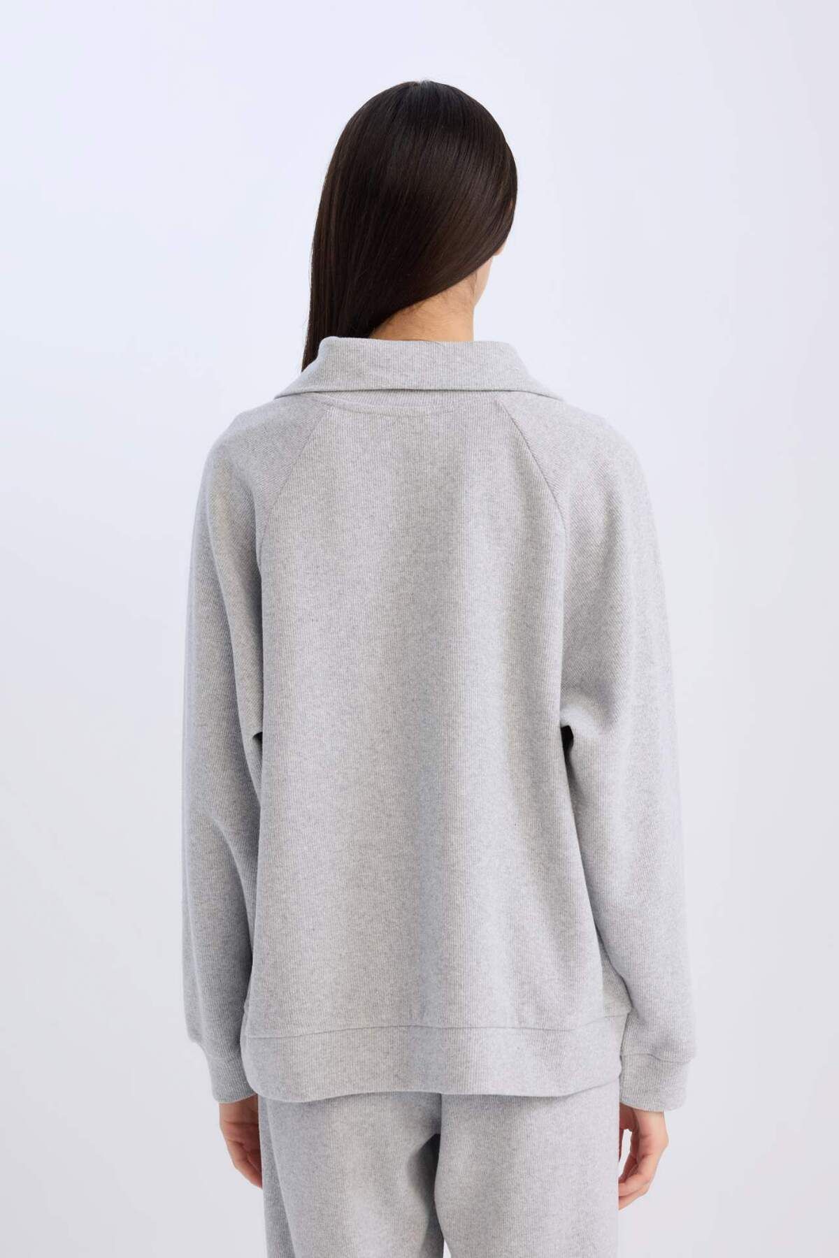 DeFacto-Regular Fit Half Zipper Stand Collar Basic Plain Sweatshirt D9009Ax24Wn 6