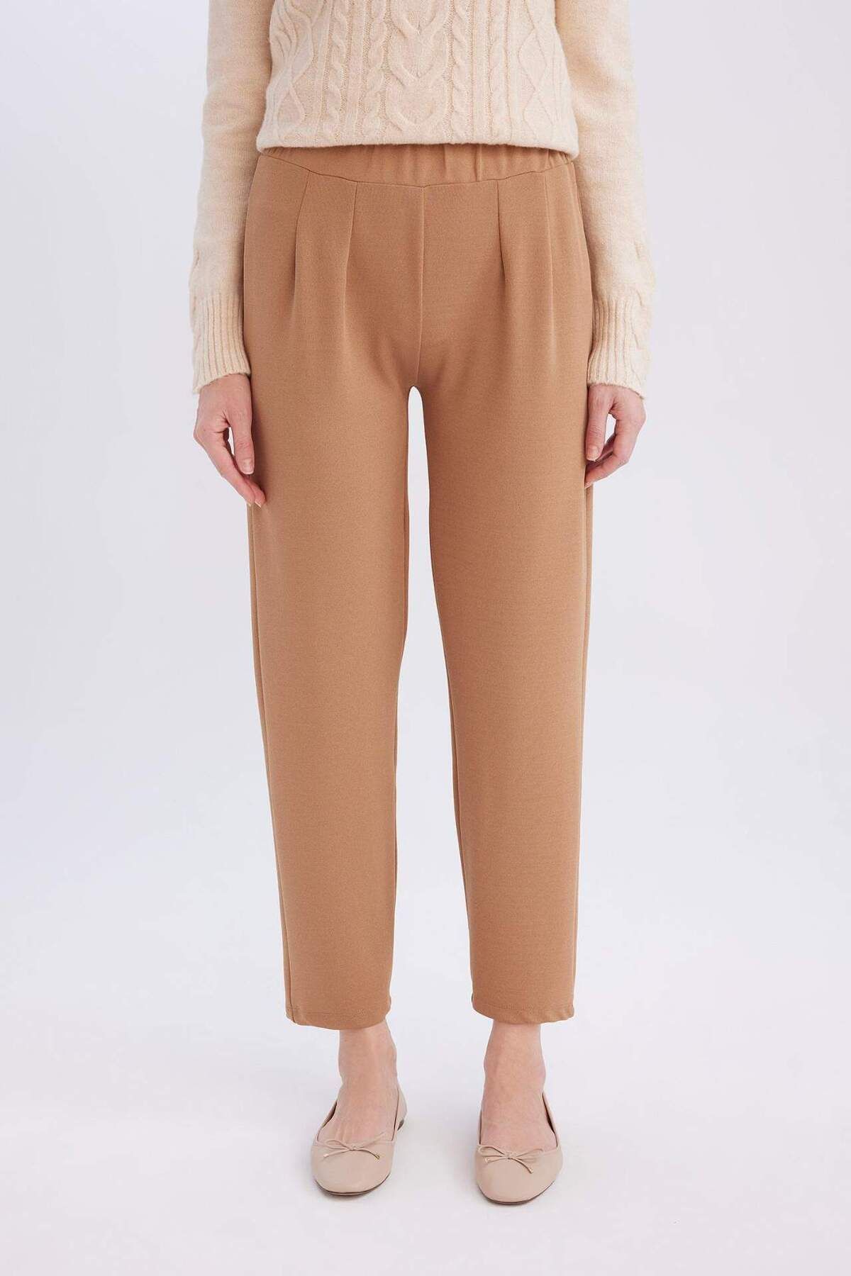 DeFacto-Pantaloni drepti cu talie elastică plisată Basic Solid D4405AX24WN 4